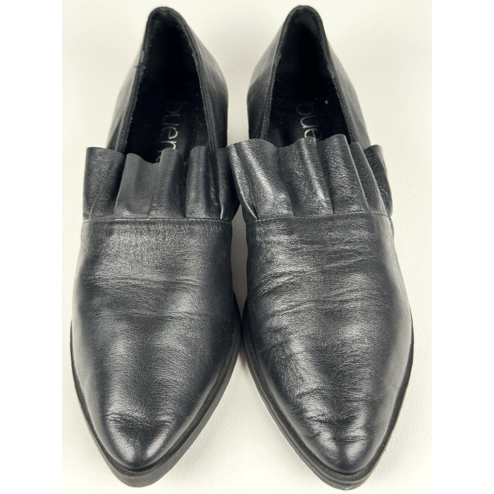 Vintage Bueno Burcu Black Leather Pointed-Toe Slip On Flats EU 36 US 5.5 Women's Shoes Size US 6 / IT 36 - 2 Thumbnail