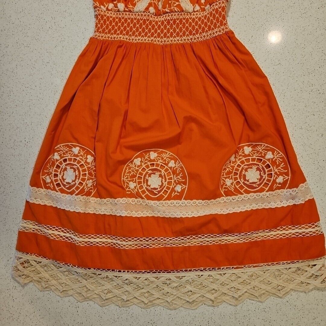 Anthropologie Moulinette Soeurs Anthro Dress Womens 0 Orange Crochet Medal Size XS / US 0-2 / IT 36-38 - 4 Thumbnail