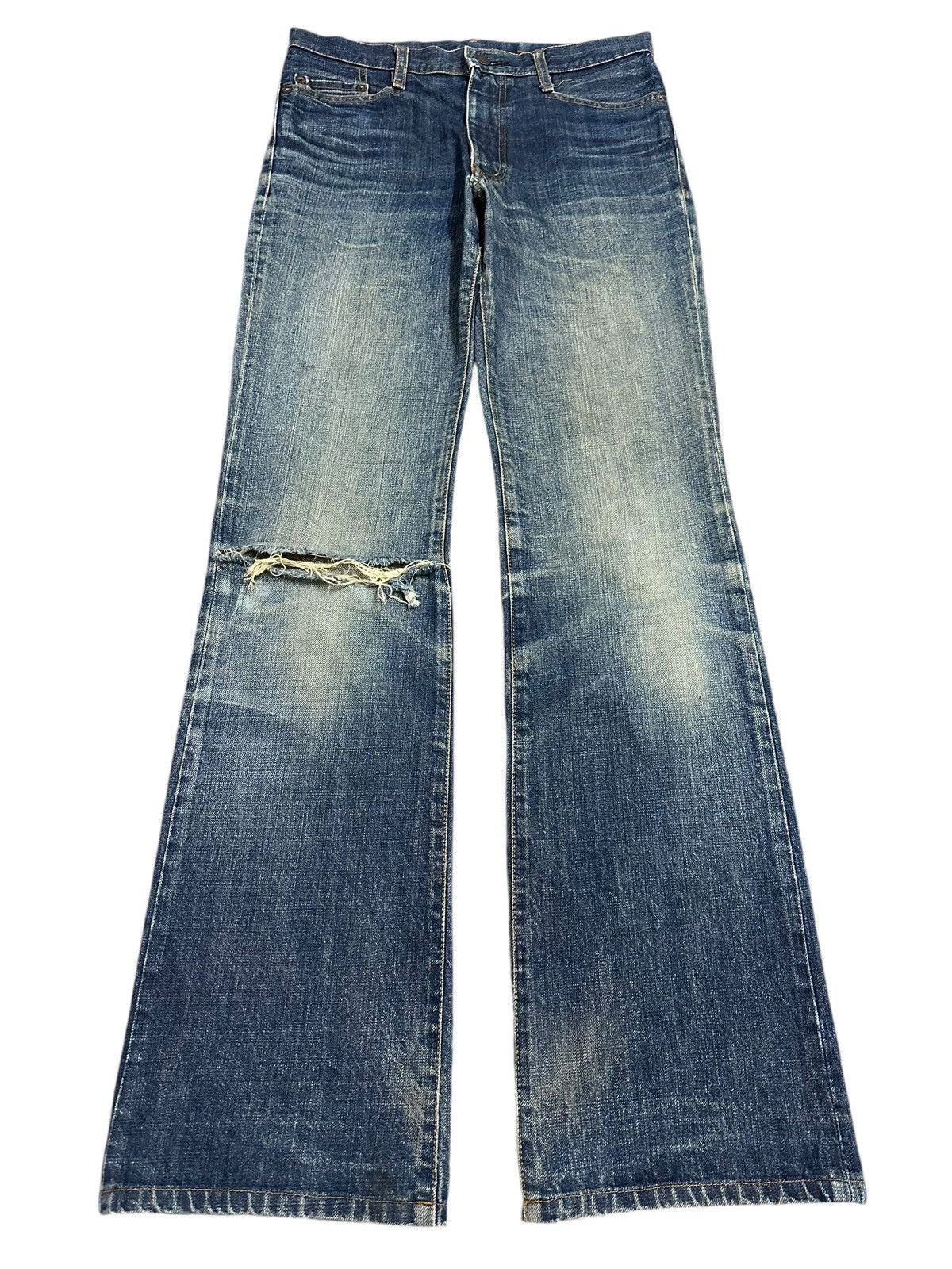 ABAHOUSE Vintage Japanese Abahouse Blue Wash Distressed Flare Jeans Size US 31 - 1 Thumbnail