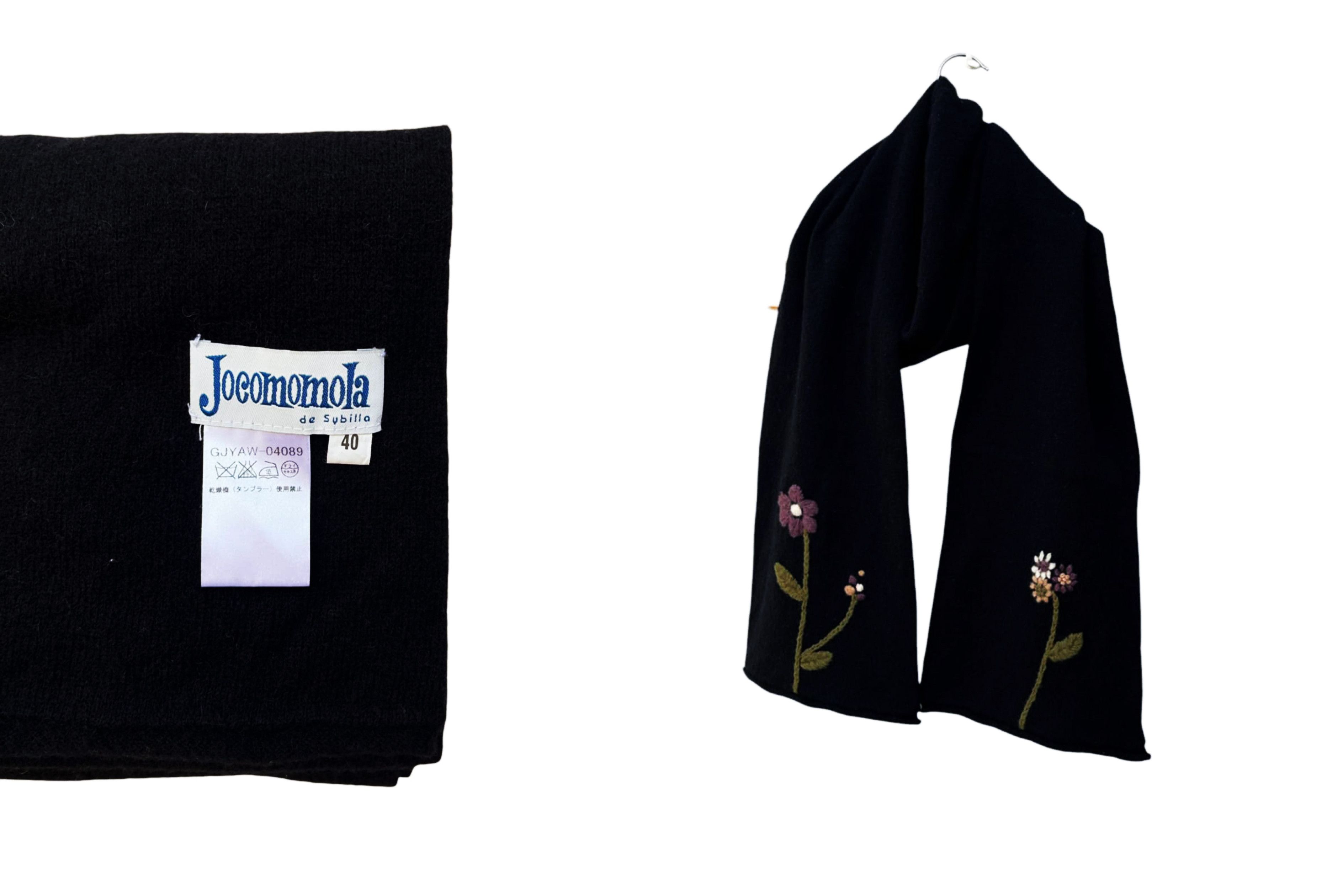 Vintage "Jocomomola" wool long scarf with florals hand embroidery Size ONE SIZE - 3 Thumbnail