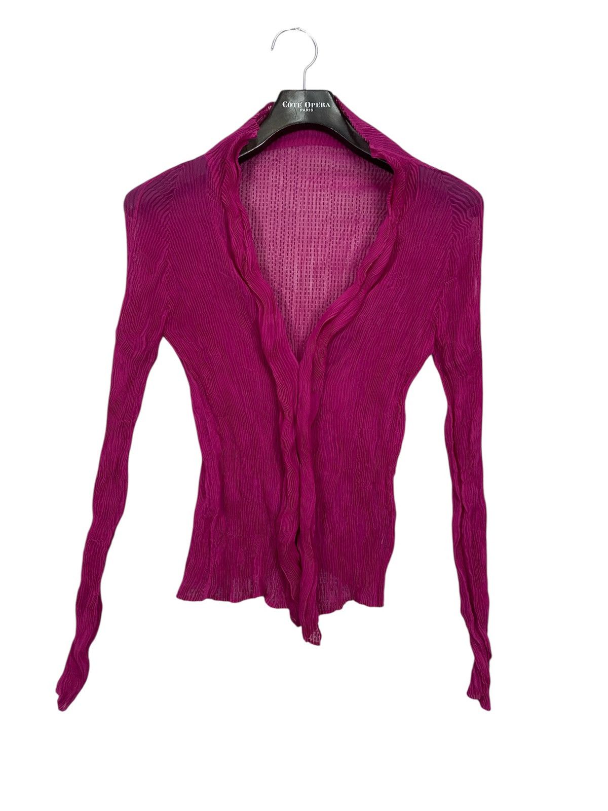 Issey Miyake “Issey Miyake Vintage Pleated Mesh Cardigan – Magenta Size S / US 4 / IT 40 - 2 Thumbnail