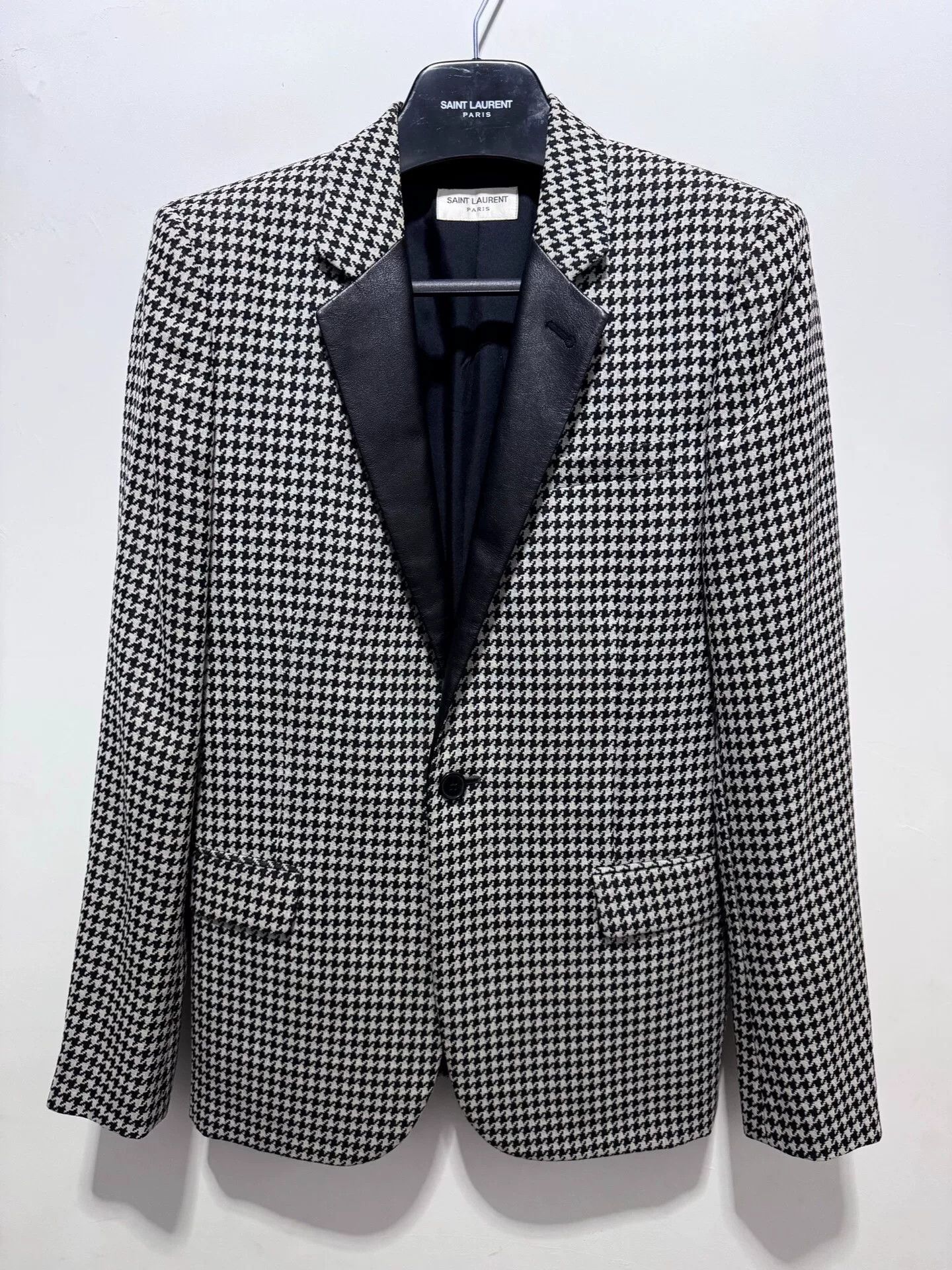 Saint Laurent Paris Saint Laurent 14SS Houndstooth Leather Lapel Blazer Size US S / EU 44-46 / 1 - 1 Thumbnail