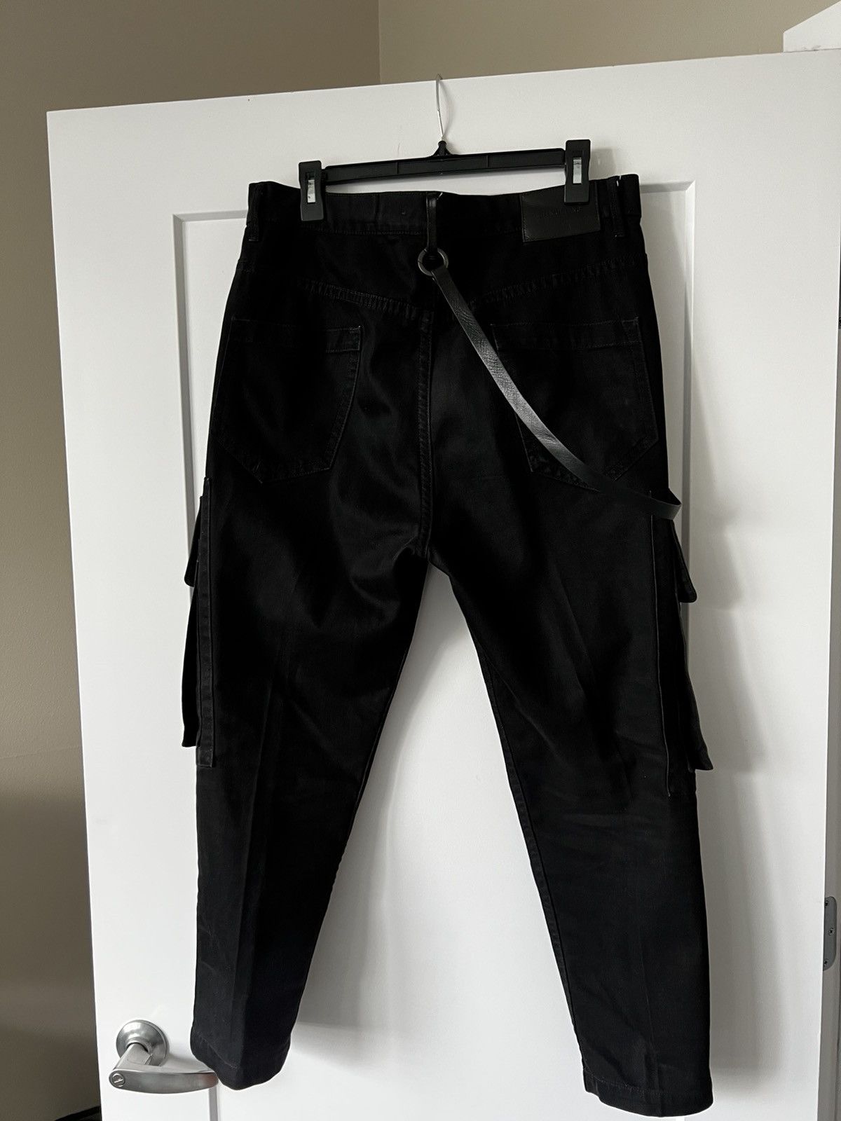 Helmut Lang Helmut Lang: Black Cargo Pants with Leather Strap Size US 32 / EU 48 - 2 Thumbnail