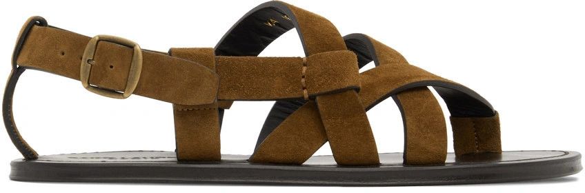image of Saint Laurent Paris Oc11Z10524 Suede Culver Sandals In Brown, Men's