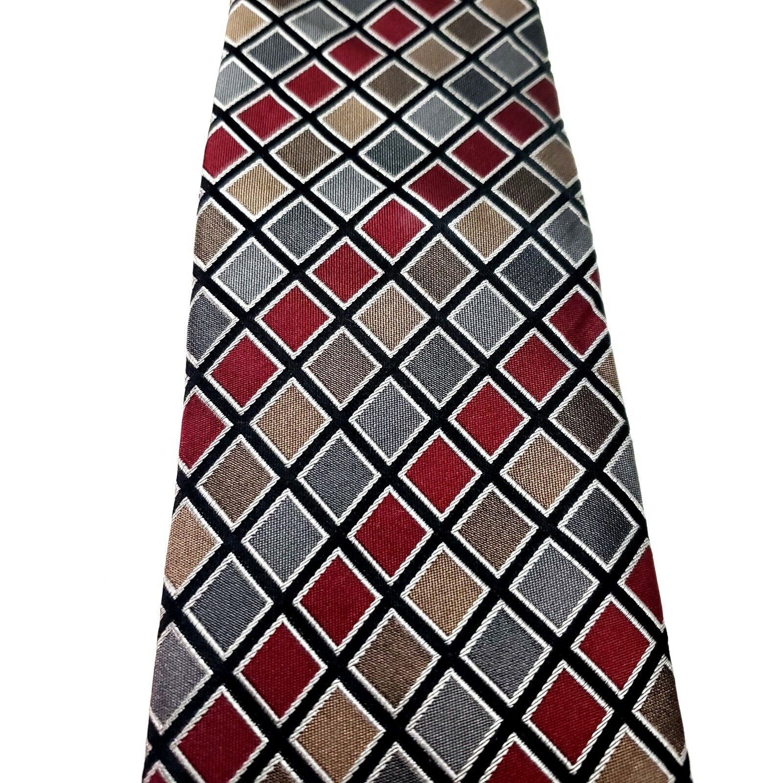 Kenneth Cole Kenneth Cole Reaction Gray Multi-Colored Silk Tie Woven Chec Size ONE SIZE - 2 Thumbnail