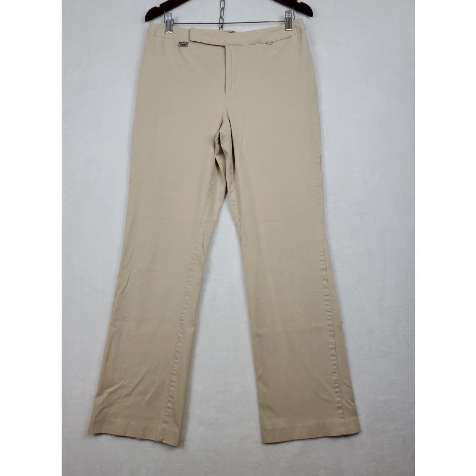 Ralph Lauren VINTAGE? No. Ralph Lauren LRL Straight Wide Leg Dress Pants Tan Brown Women 12 Cotton Knit Zipper Flat Front Regular Rise Medium? Size 34" / US 12 / IT 48 - 5 Thumbnail