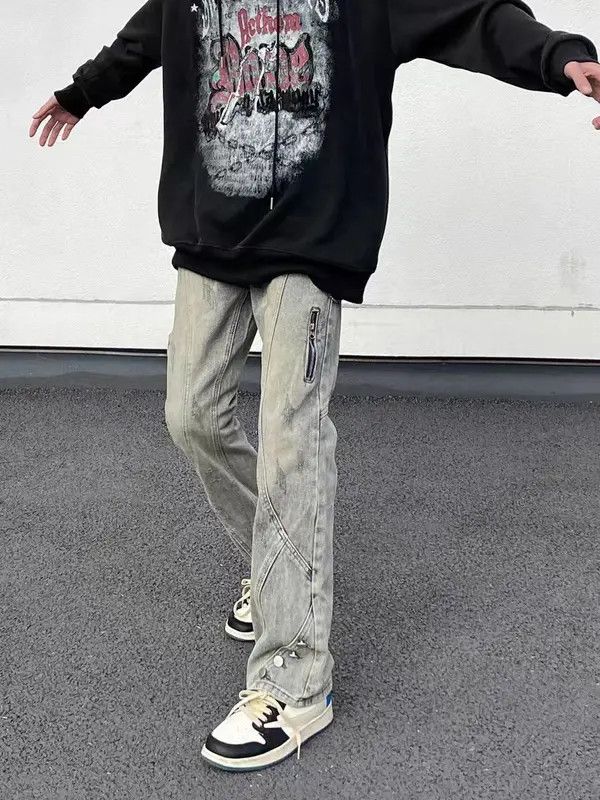 VIBE Washed and distressed patchwork micro flare jeans Size US 34 / EU 50 - 4 Thumbnail
