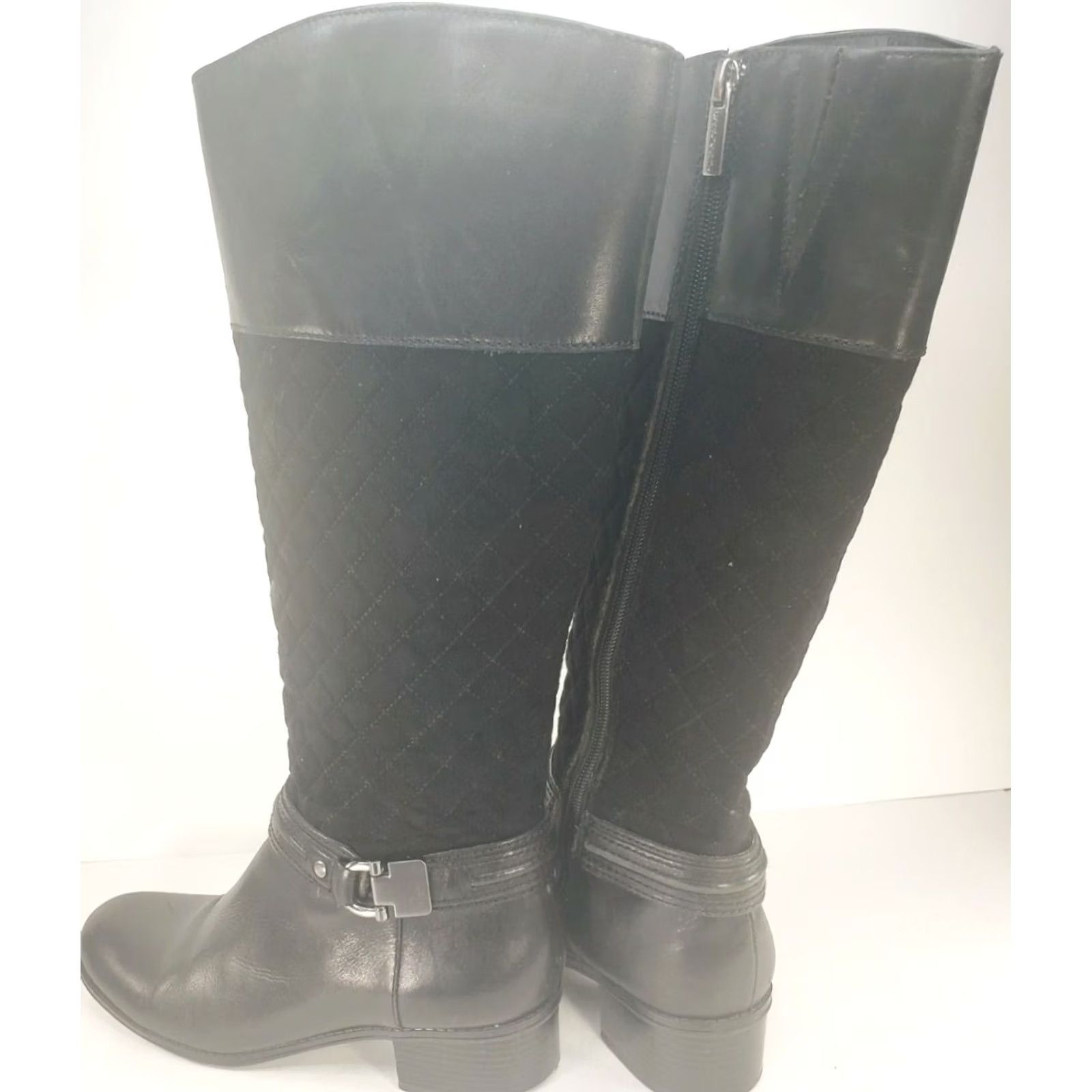Vintage Bandolino Boots Womens Black CABBIE WOMEN LEATHER QUILTED SUEDE KNEE HIGH Side Zip Size US 7 / IT 37 - 5 Thumbnail