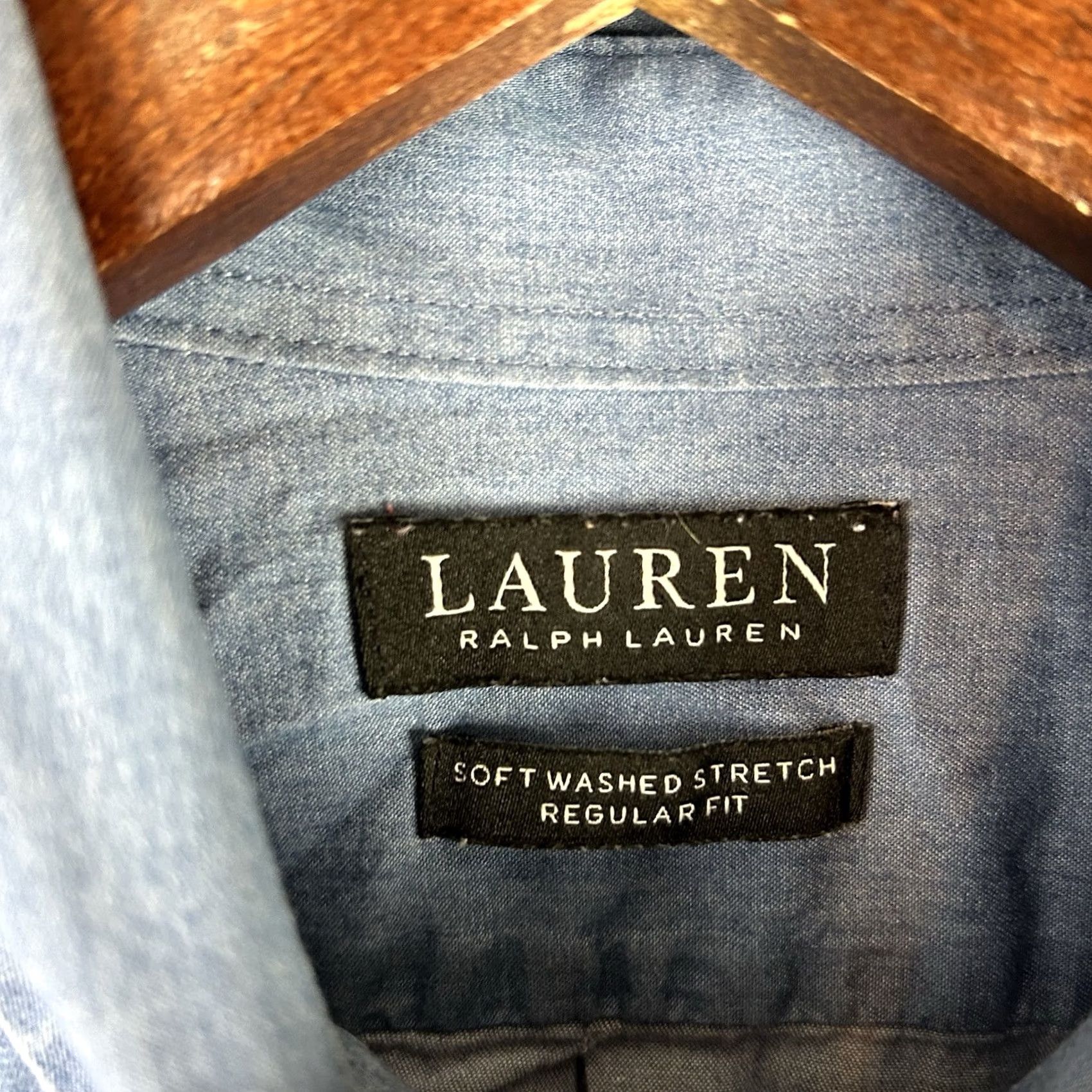 Ralph Lauren VINTAGE Lauren Ralph Lauren Shirt Button-Down 90s Regular Medium Mens Blues Cotton Knit Short/Long Sleeve Solid Pattern Size US M / EU 48-50 / 2 - 3 Thumbnail