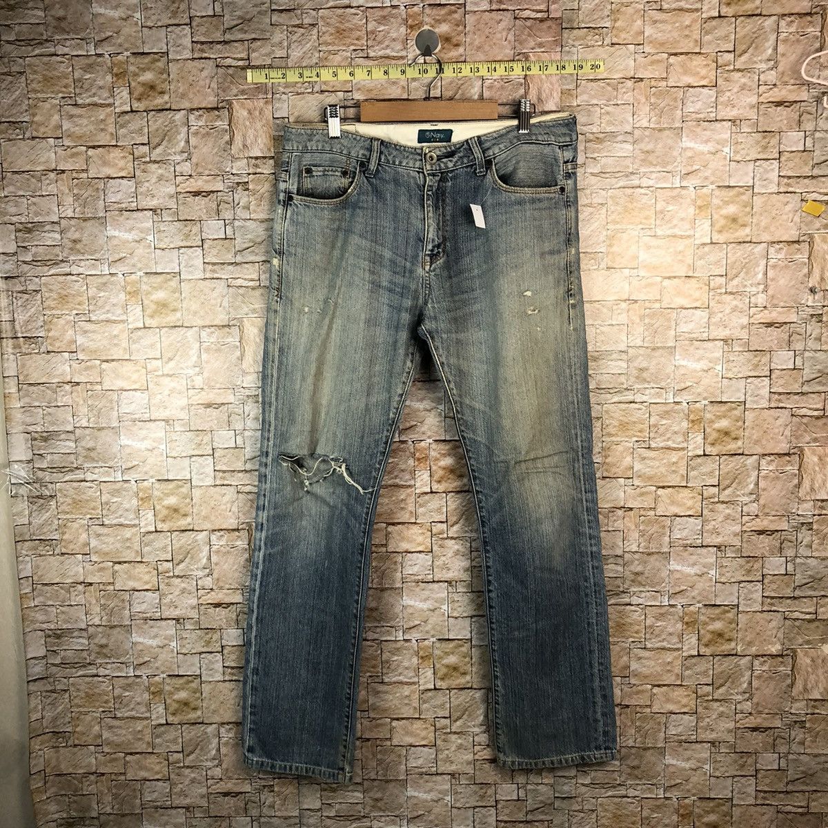 Japanese Brand Navy Blue Distressed ripped Denim Pants #A1041 Size US 33 - 1 Thumbnail