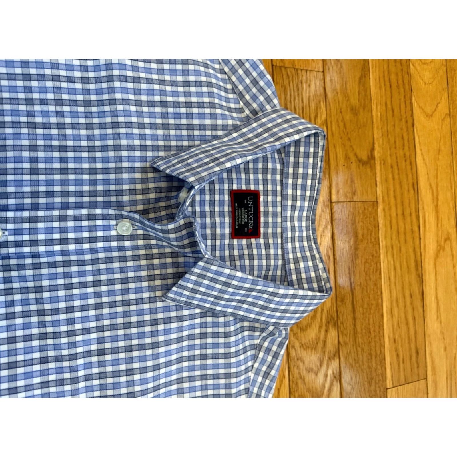 UNTUCKit UNTUCKit Shirt Mens Large Regular Fit Plaid Blue White Button Long Sleeve EUC Size US L / EU 52-54 / 3 - 4 Thumbnail