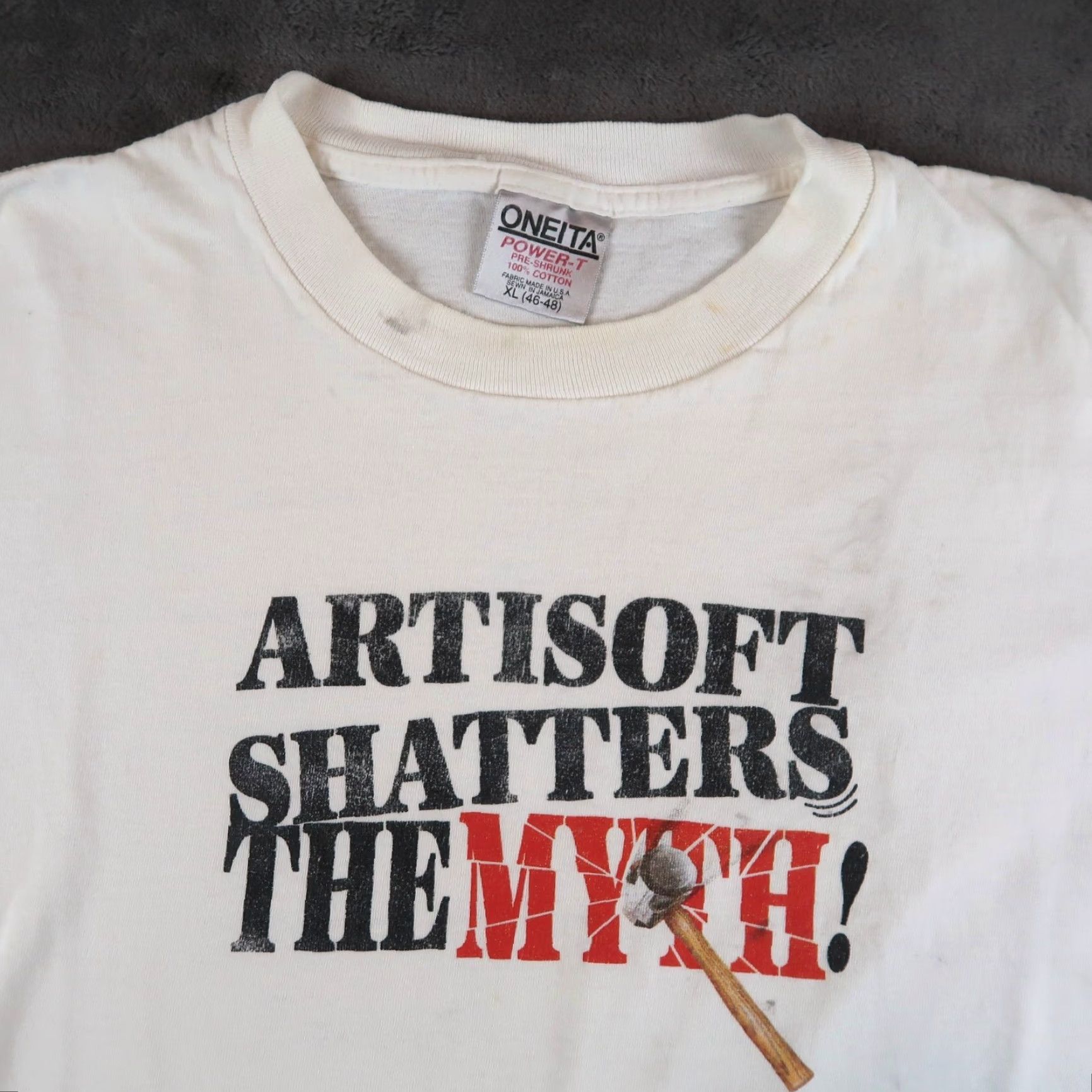 Vintage VINTAGE 90s Oneita Shatters The Myth T Shirt Networking Mens Size XL White USA Nike? Size US XL / EU 56 / 4 - 4 Thumbnail
