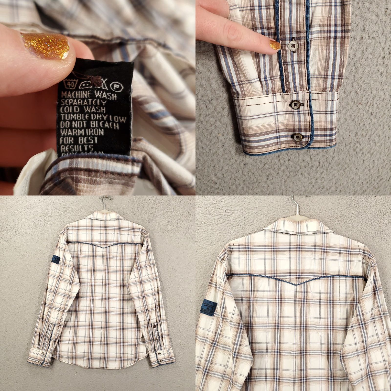 Vintage 7 Diamonds Shirt Mens XL Blue White Brown Plaid Button Up Long Sleeve Cotton Size US XL / EU 56 / 4 - 9 Thumbnail