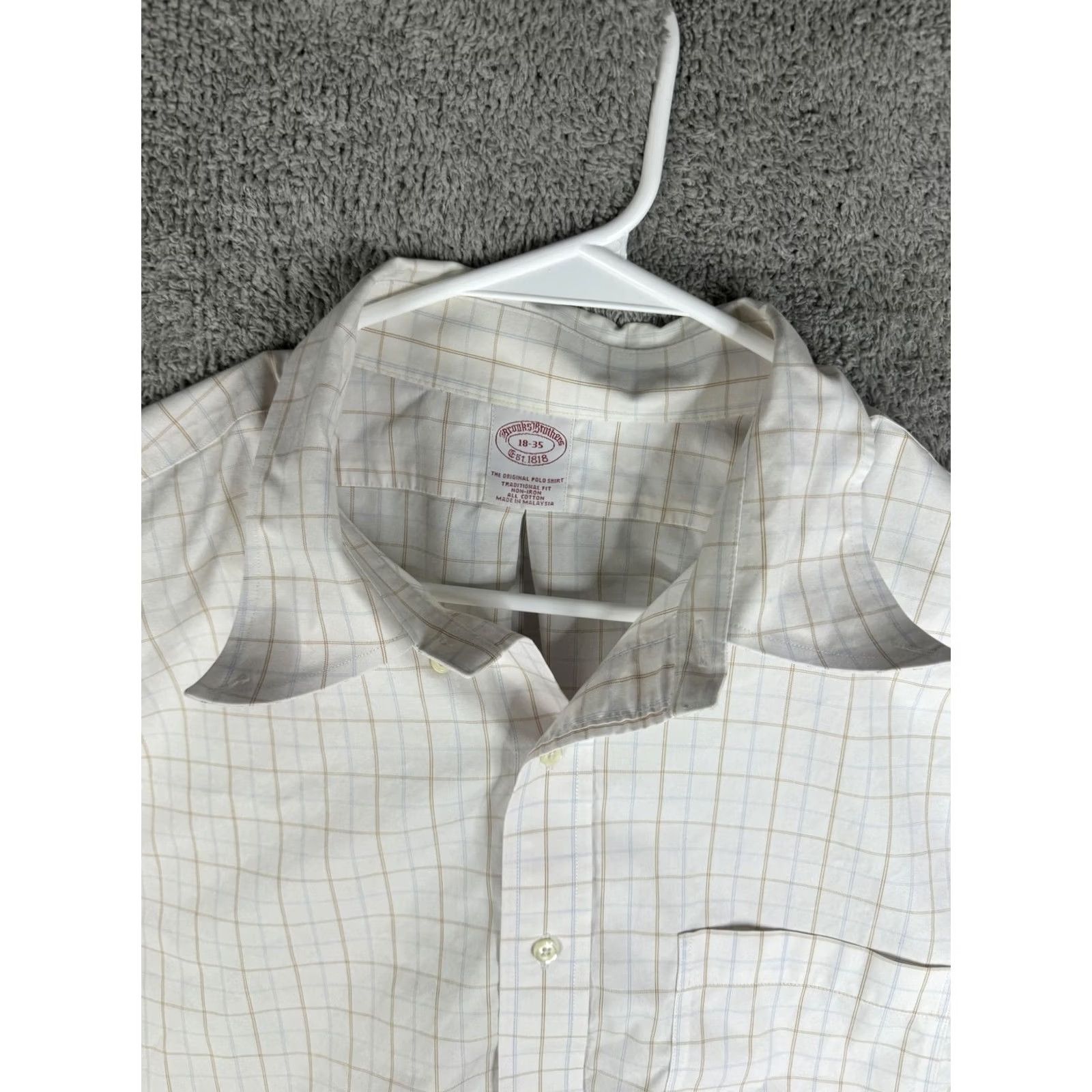 Brooks Brothers Brooks Brothers Dress Shirt Mens 18-35 White Check Traditional Fit Non-Iron Long Sleeve Button-Down Collar 100% Cotton 34/35 Sleeve Mens Size 48R - 6 Thumbnail
