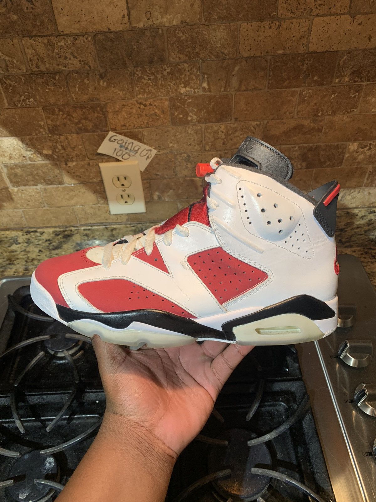image of Jordan Brand 6 Carmine Shoes in White Red, Men's (Size 11)
