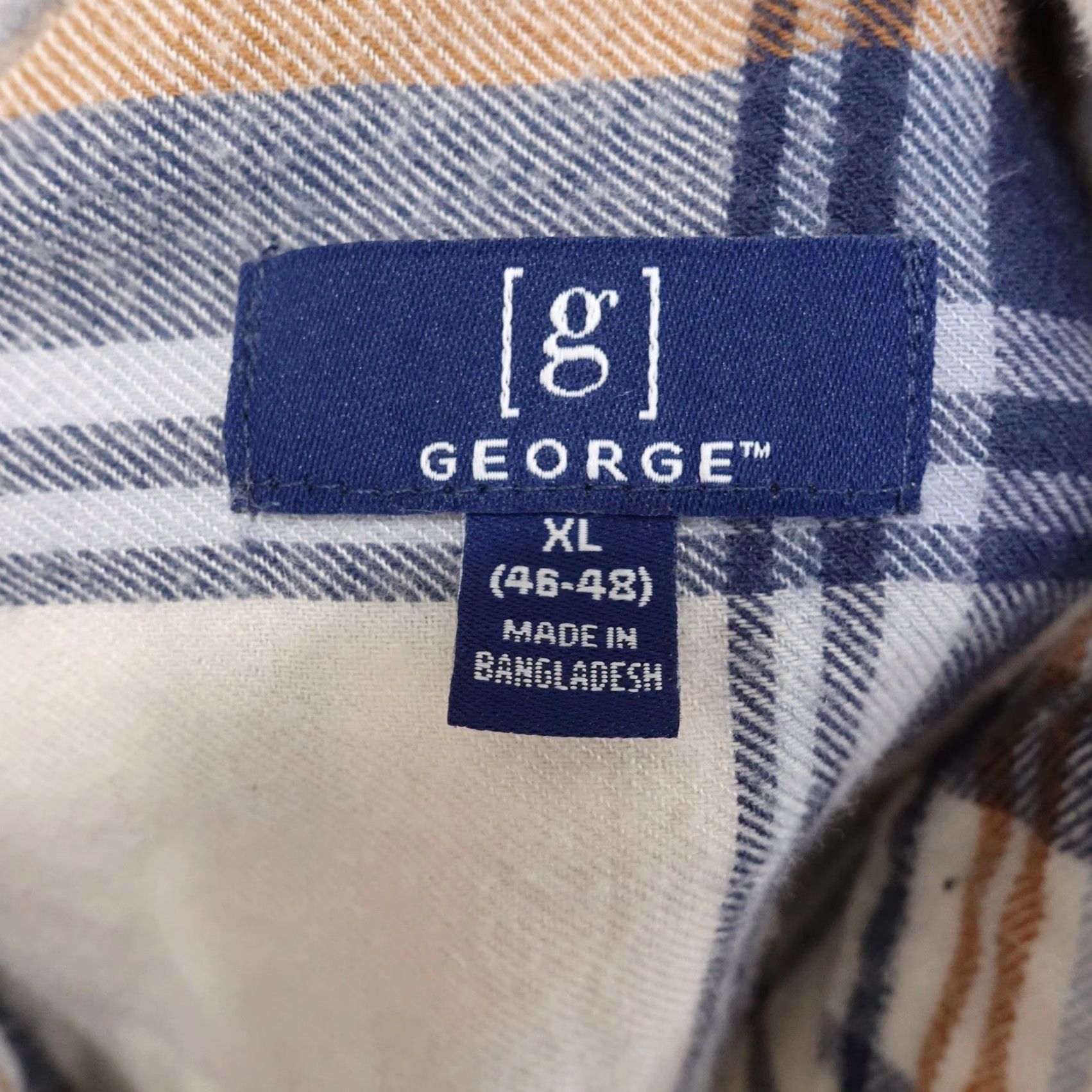 George George Men's XL Flannel Shirt Blue Tan White Plaid Button-Up Long Sleeve Casual Office Warm Corduroy Size US XL / EU 56 / 4 - 6 Thumbnail