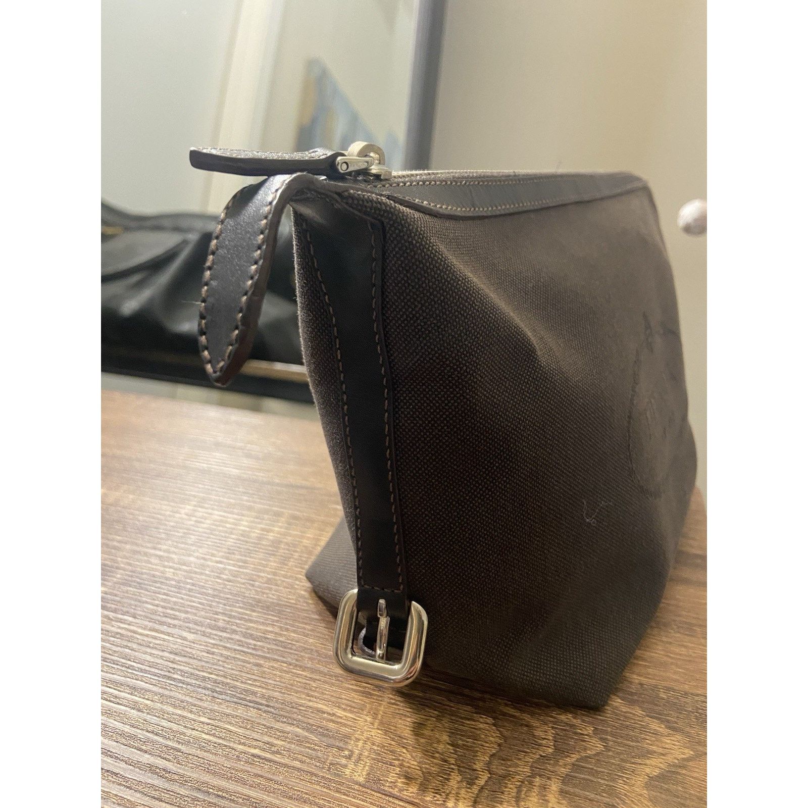 Prada Prada Canapa brown canvas leather buckle clutch pouch bag Size ONE SIZE - 4 Thumbnail