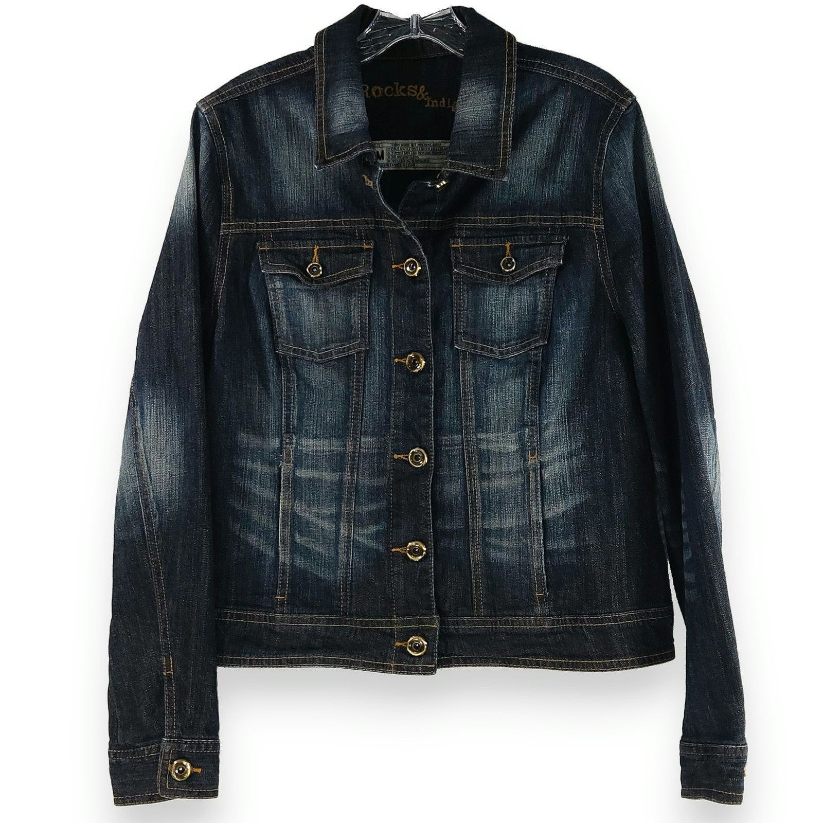 Other Rocks & Indigo Stretch Denim Trucker Jacket M Dark Wash Y2K Size M / US 6-8 / IT 42-44 - 1 Thumbnail