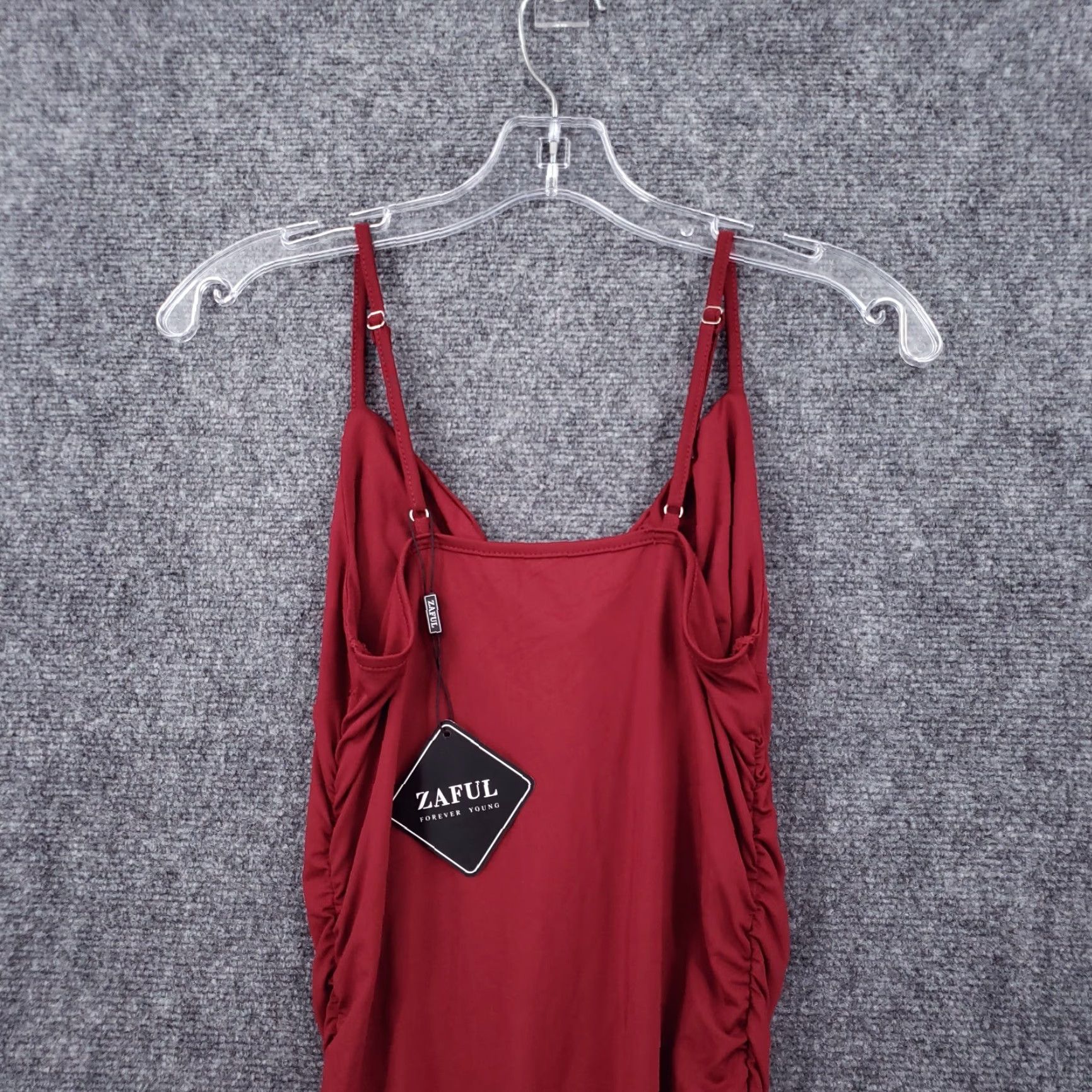 ZAFUL Zaful Dress Womens M Medium Red Bodycon Mini Ruched Ruffle V-Neck Sleeveless NEW Size M / US 6-8 / IT 42-44 - 7 Thumbnail