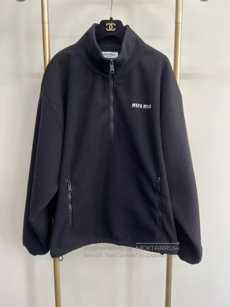 Miu Miu Miu Miu Size s Semi-zipper black polar fleece embroidered L Size S / US 4 / IT 40 - 1 Thumbnail