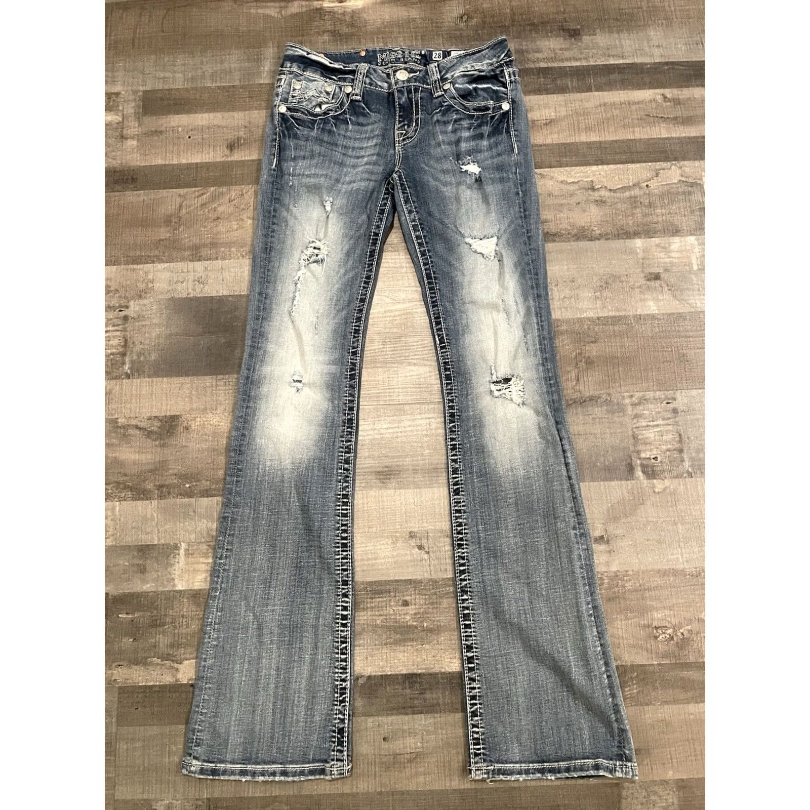 Miss Me Miss Me Bootcut Jeans 28x32 Rhinestone Denim 5-Pocket Cowboy Women Blue F469 Size 28" / US 6 / IT 42 - 3 Thumbnail