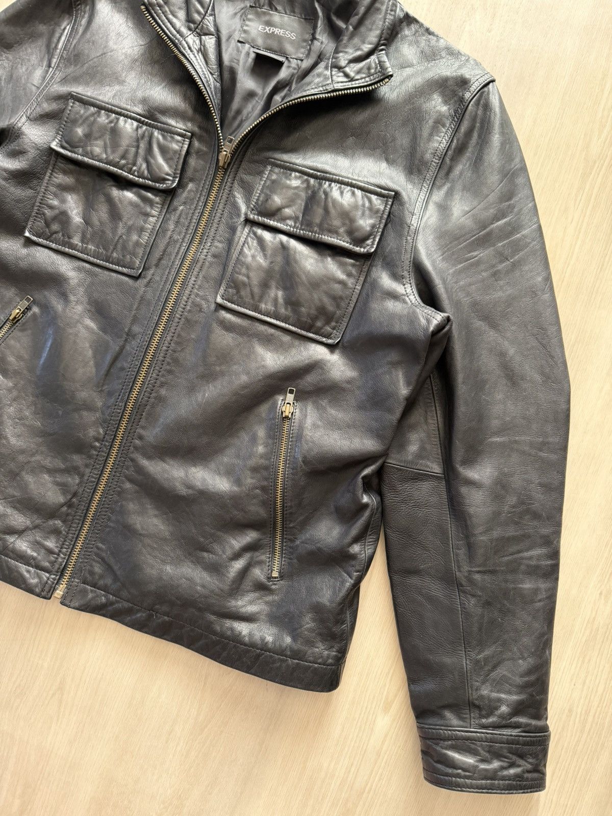 Express Vintage 90s Express Leather Jacket Sz L Racer Moto Trucker Size US L / EU 52-54 / 3 - 4 Thumbnail