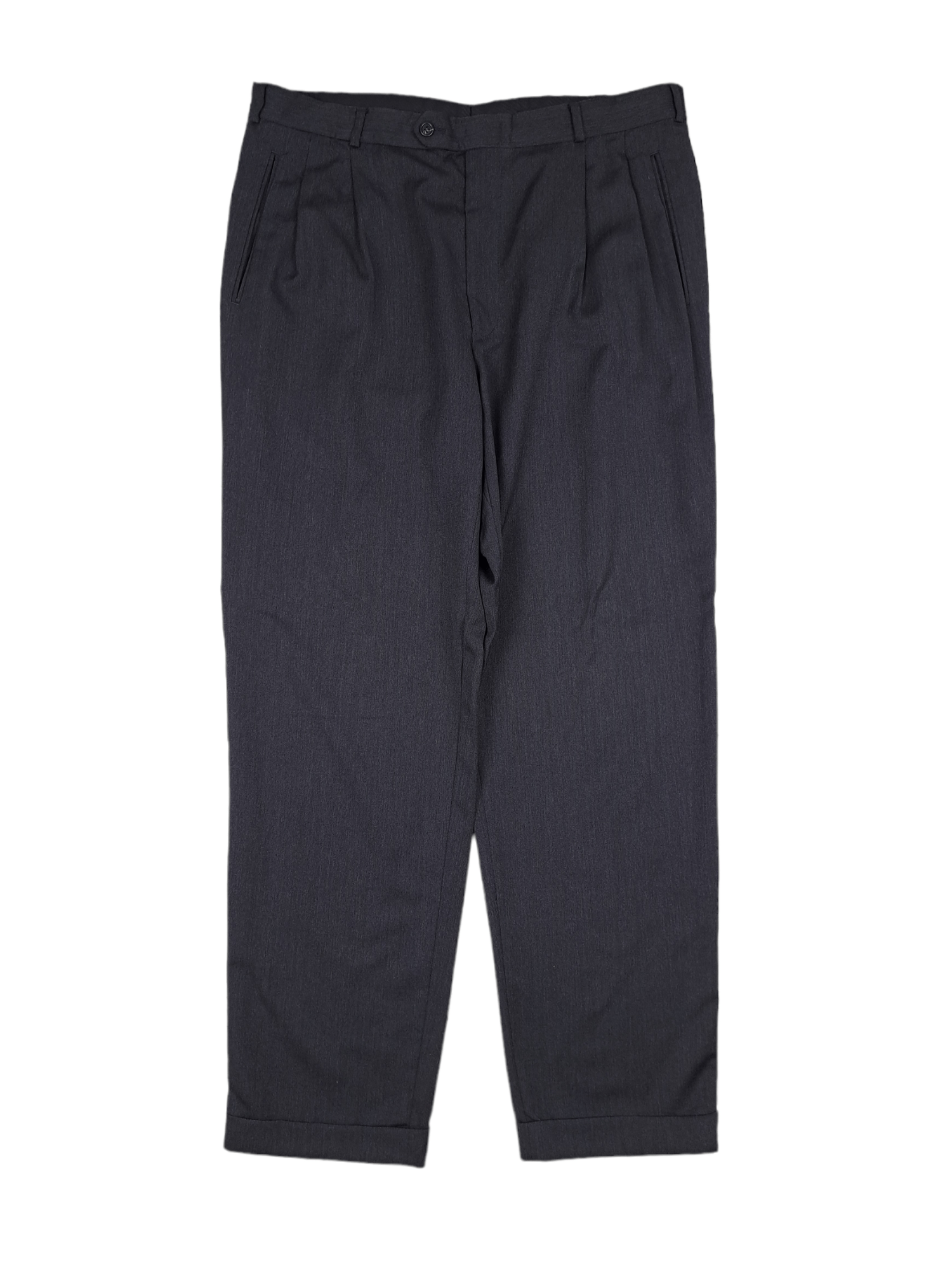 image of Vintage YSL Wool Classic Pleated Trousers Pants in Black/Dark Grey, Men's (Size 38)