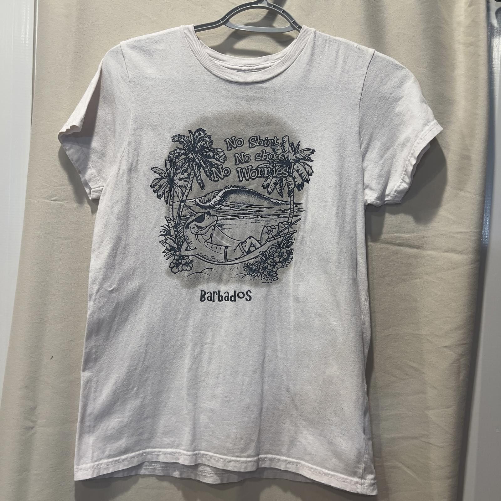 The Unbranded Brand Casual White Graphic T-Shirt with Barbados Print Size US XXS / EU 40 - 1 Thumbnail