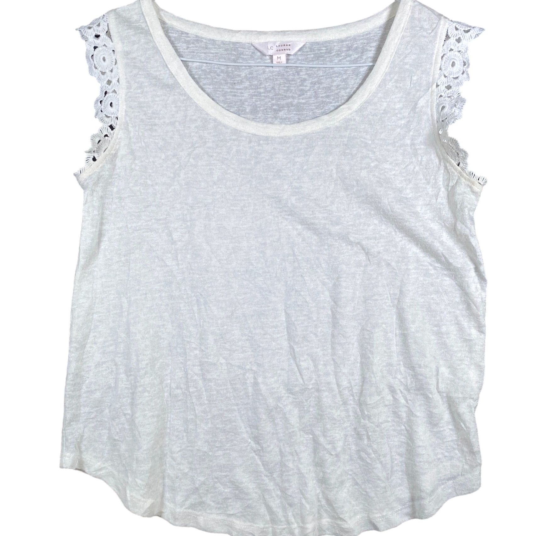 Lauren Conrad LC Lauren Conrad Womens Shirt White Semi Sheer Lace Short Sleeve Stretch M Size M / US 6-8 / IT 42-44 - 2 Thumbnail