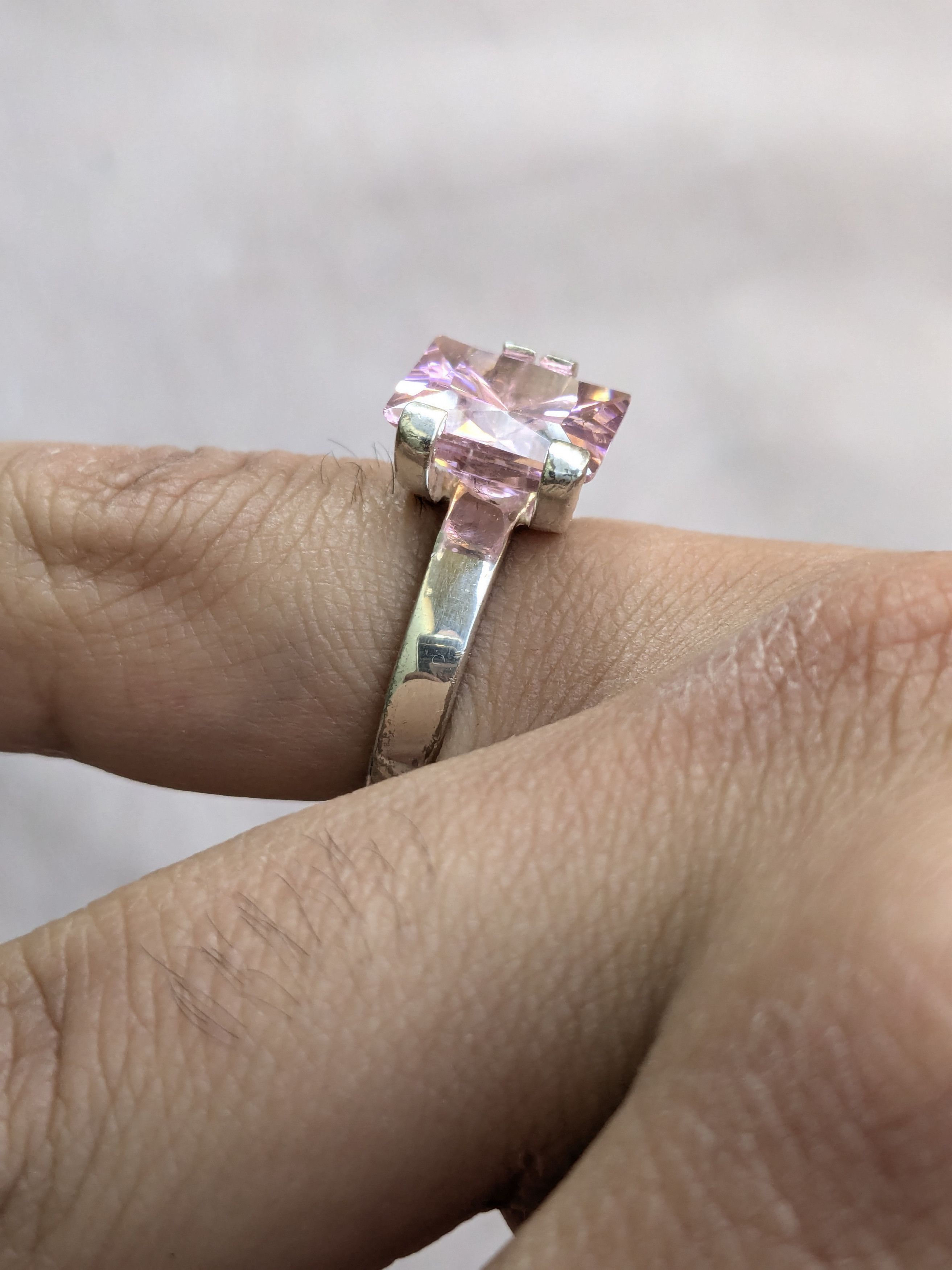 Jewelry × Vintage Vintage Sterling Silver Ring Pink CZ 8.5 Modern Square Size ONE SIZE - 11 Thumbnail