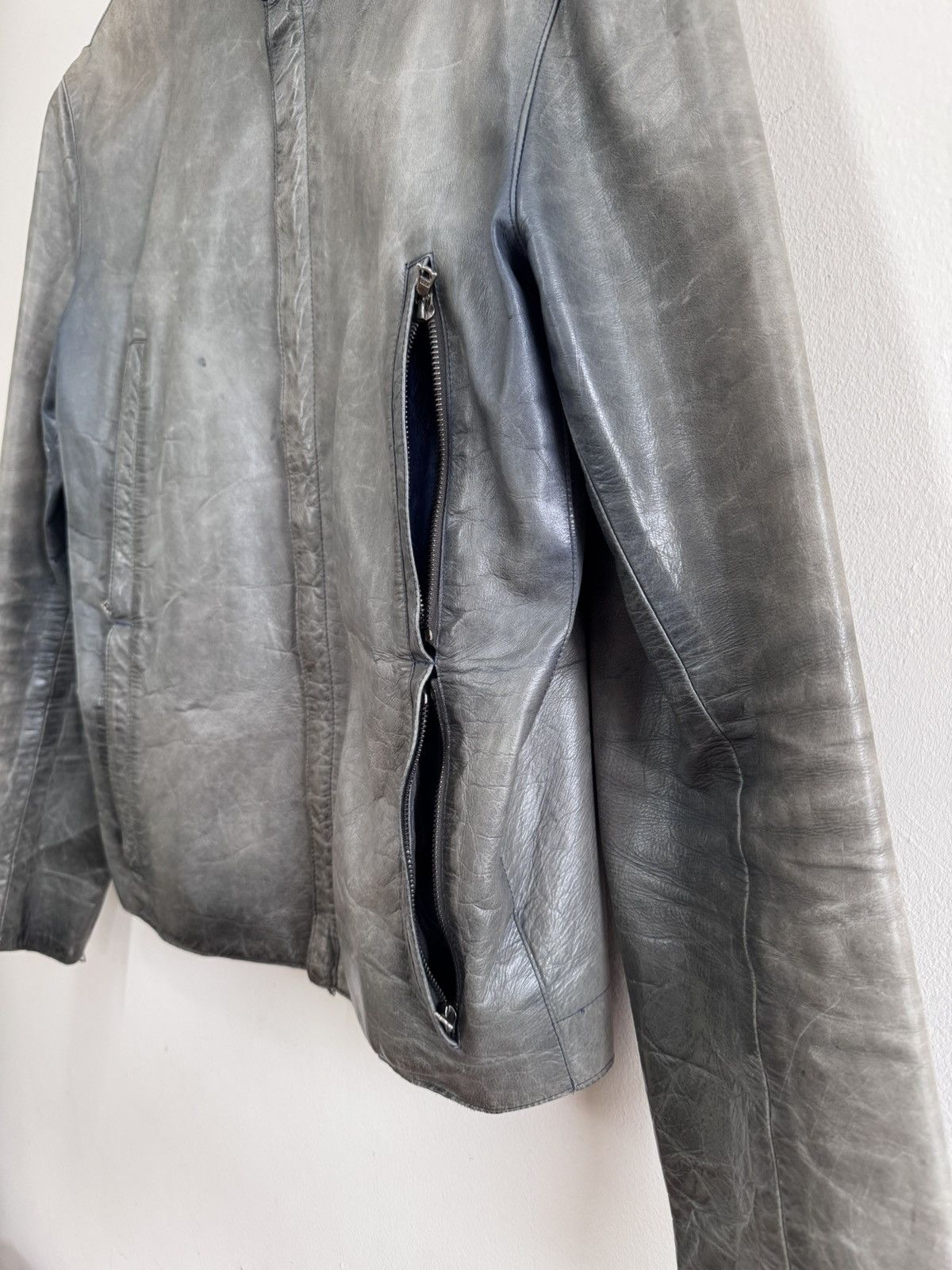 M0851 m0851 Canadian-Made Leather Moto Jacket Gray Size M Washed Size US M / EU 48-50 / 2 - 4 Thumbnail