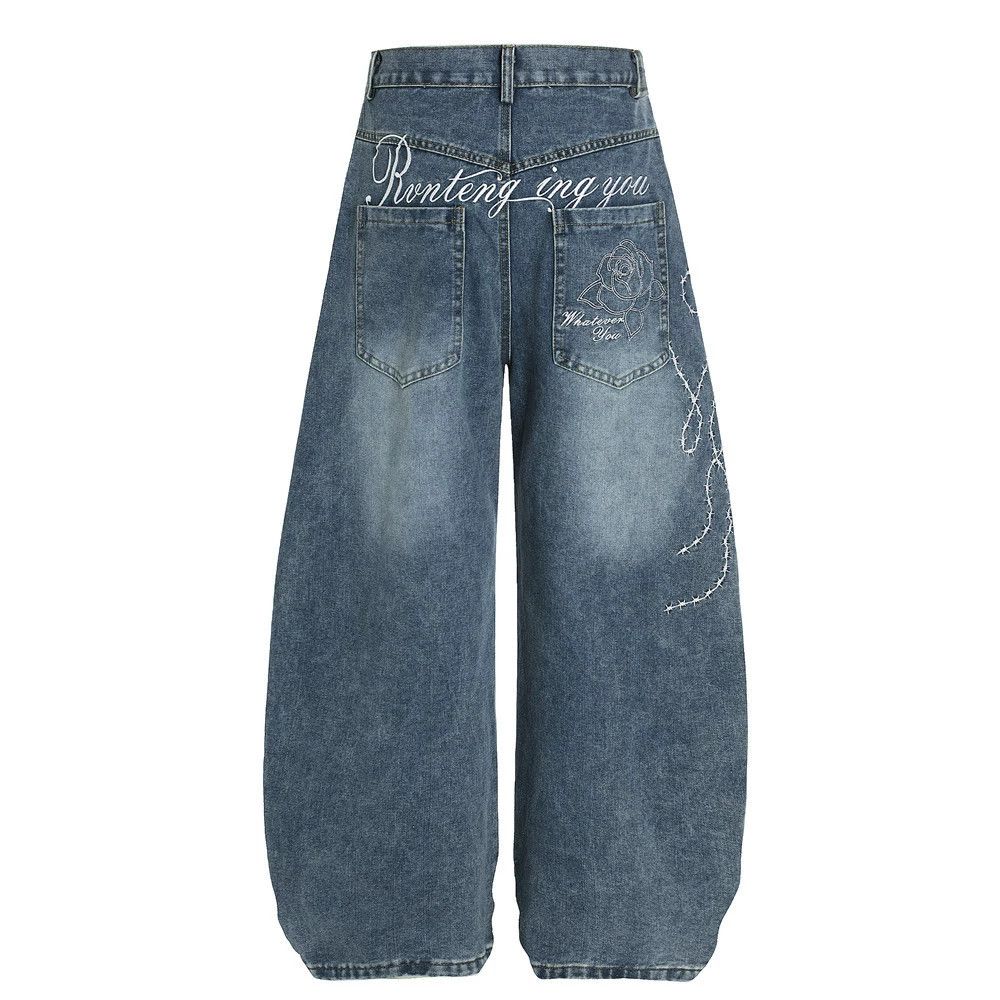 Japanese Brand Men's letter printed cargo washed distressed scimitar jeans Size US 32 / EU 48 - 1 Thumbnail
