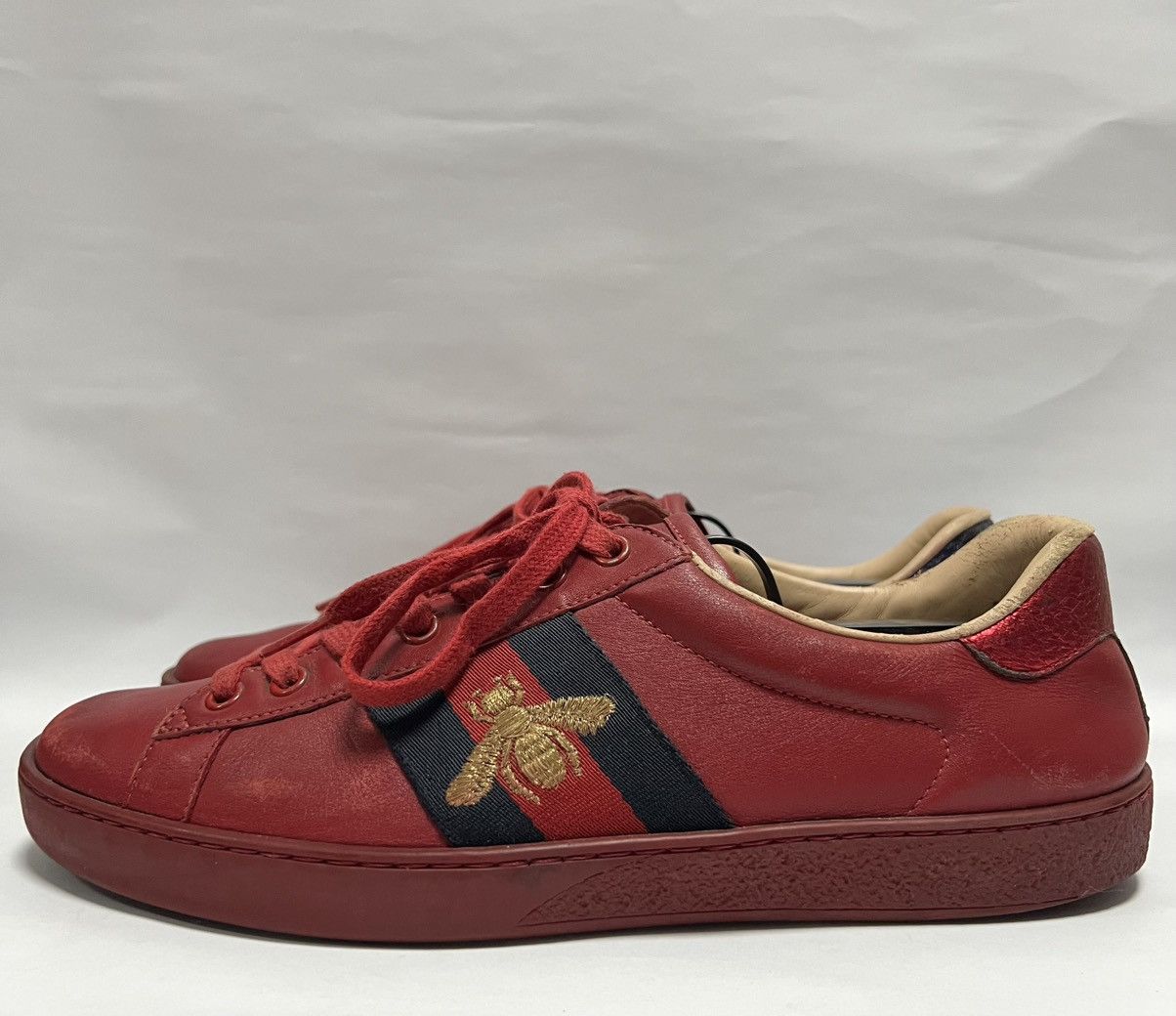Gucci Gucci - Red Leather Web Ace Low Top Sneakers Size US 6.5 / EU 39-40 - 6 Thumbnail