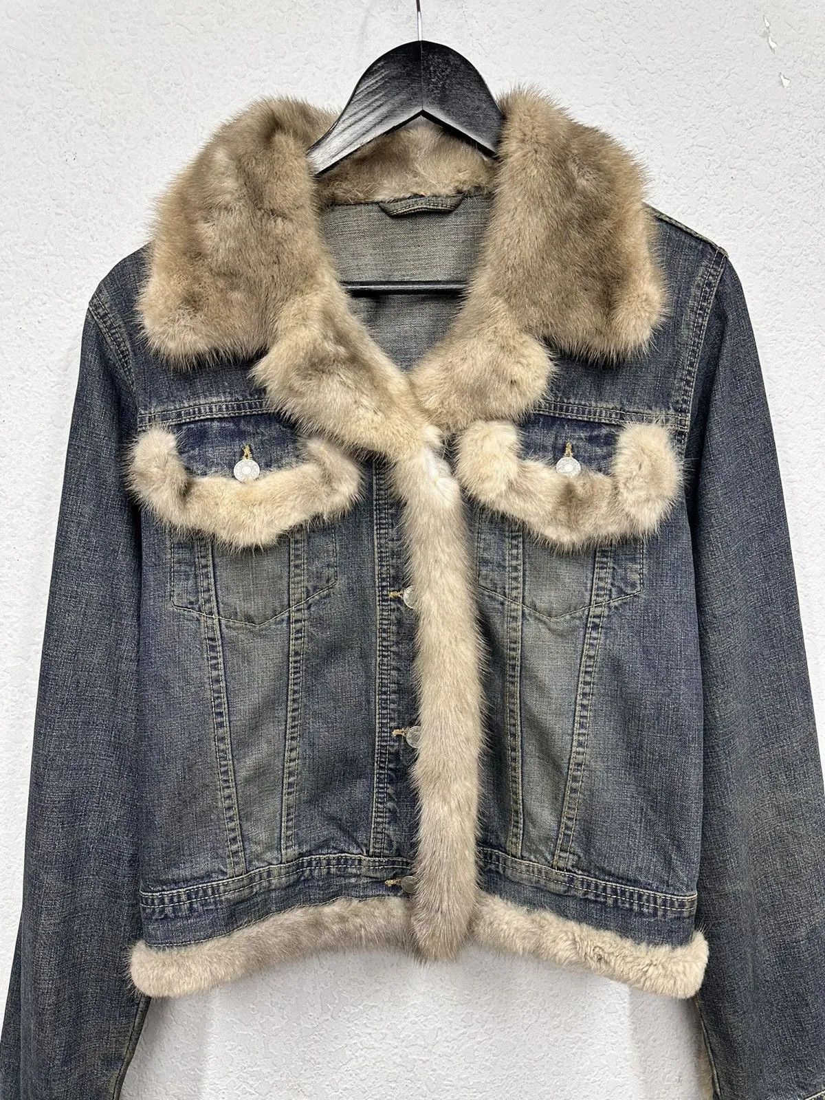 Vintage Ifsixwasnine Leather Denim Jacket Y2K Japan Hoodie Fur Goa Size M / US 6-8 / IT 42-44 - 2 Thumbnail