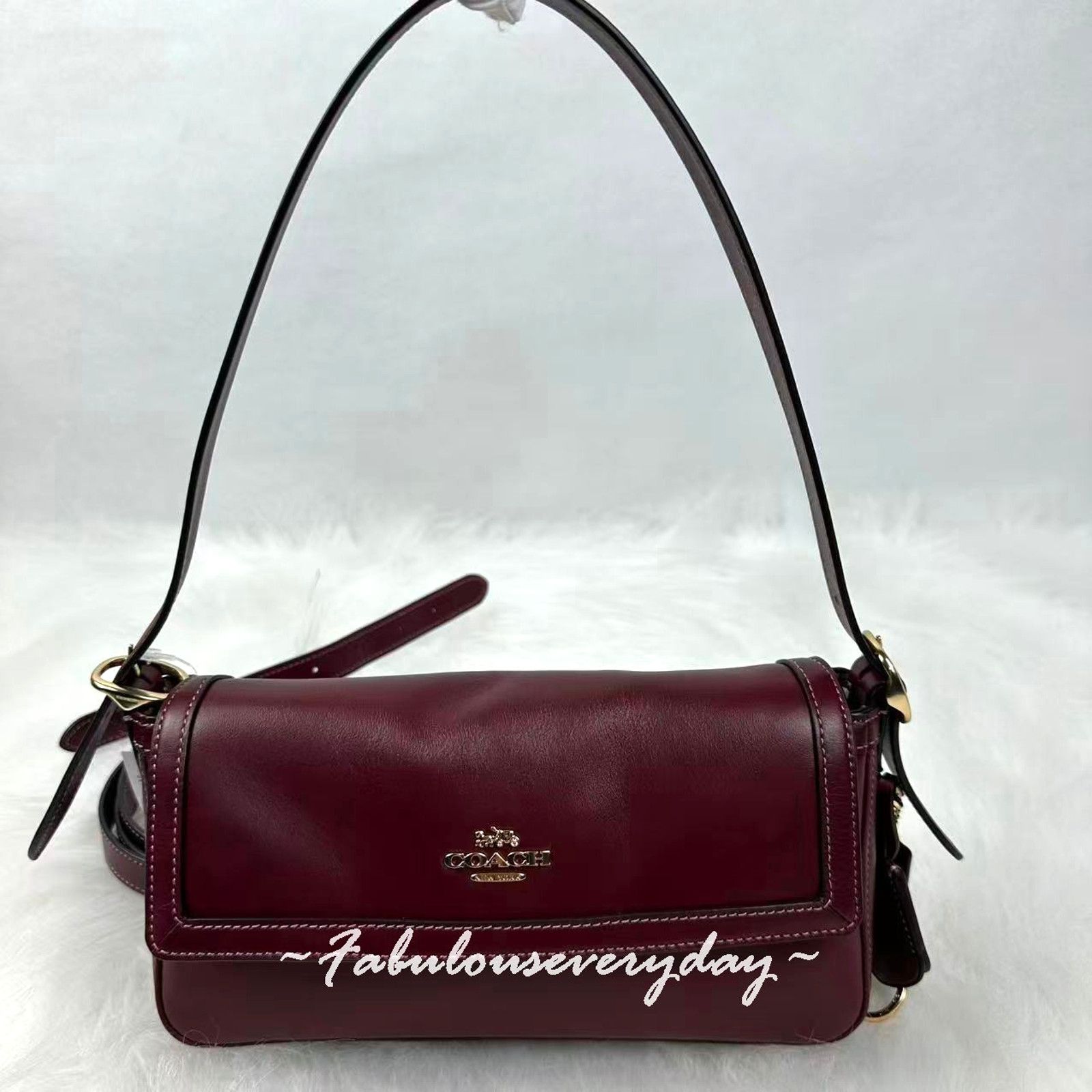 Coach Coach Etta Small Flap Shoulder Bag Leather Maroon Merlot Size ONE SIZE - 1 Thumbnail
