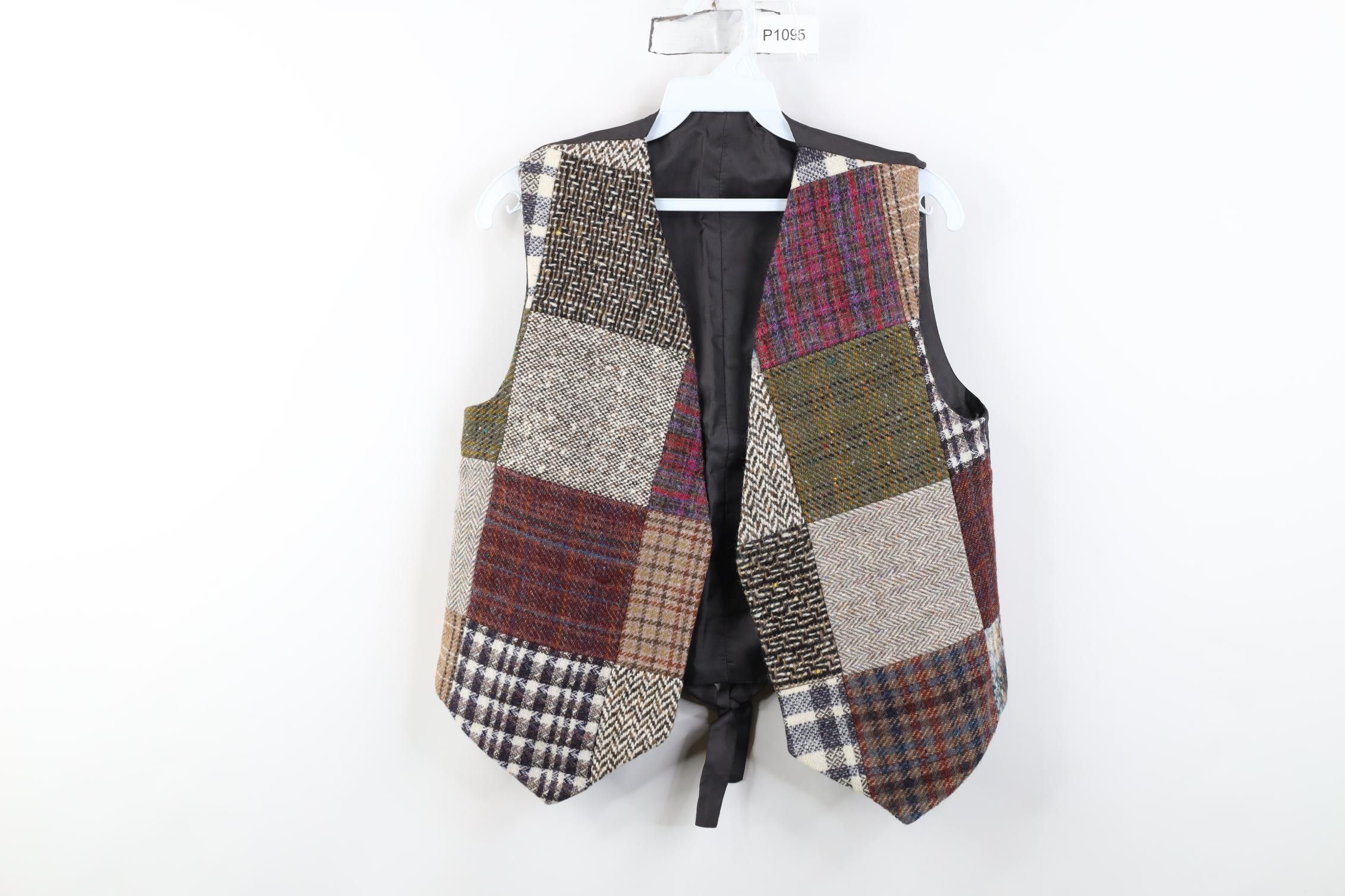 Vintage Vintage 90s Streetwear Tweed Patchwork Tie Back Vest Jacket Size L / US 10 / IT 46 - 1 Thumbnail