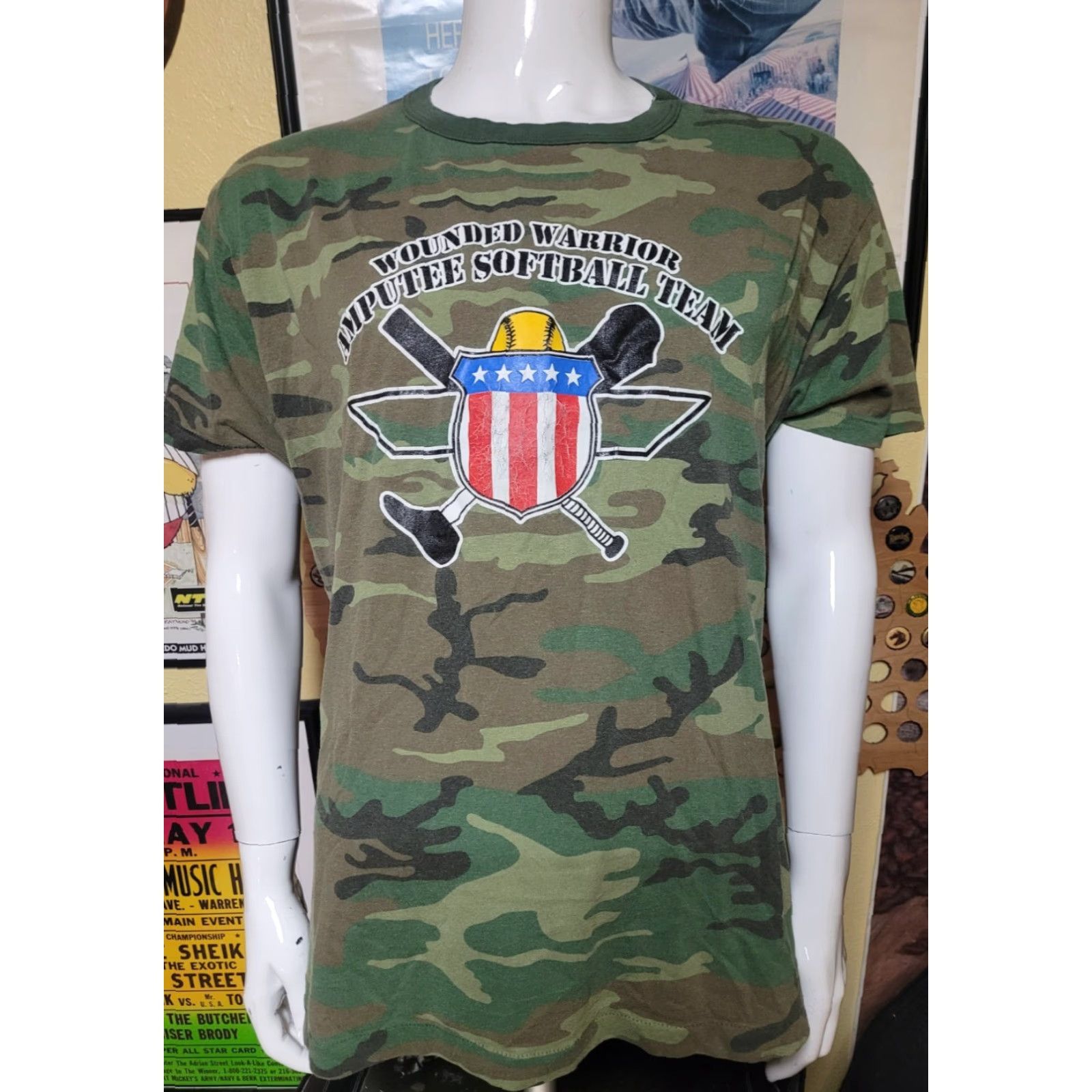 Vintage Wounded Warrior Amputee Softball Team Camouflage T Shirt XL USA Patriots Shirt Unisex Adults Green Military Sports Camouflage 2000s Mens Womens Size US XL / EU 56 / 4 - 2 Thumbnail