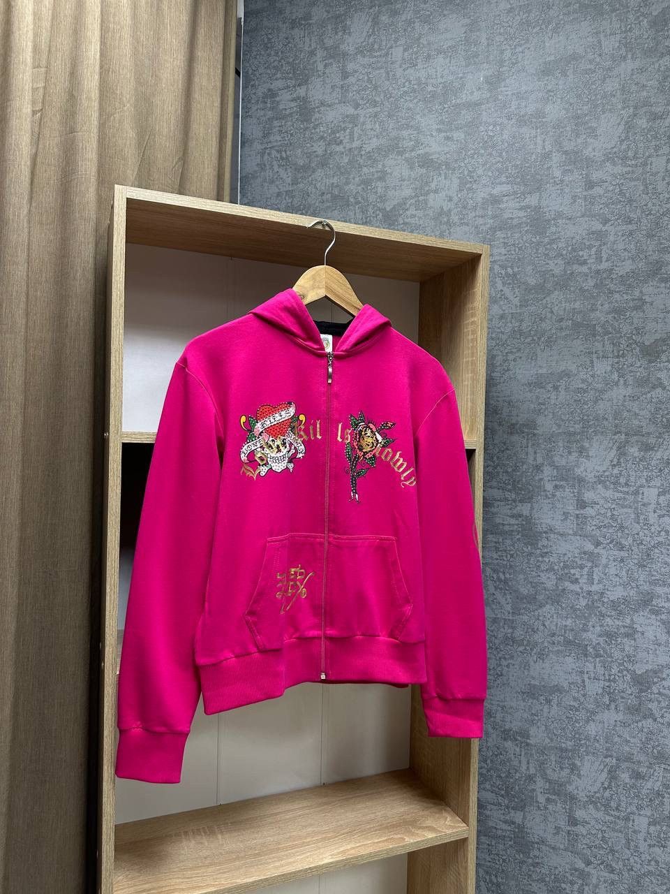 Christian Audigier × Ed Hardy × Vintage Vintage Ed Hardy Christian Audigier Women’s Pink Hoodie Size XL / US 12-14 / IT 48-50 - 1 Thumbnail
