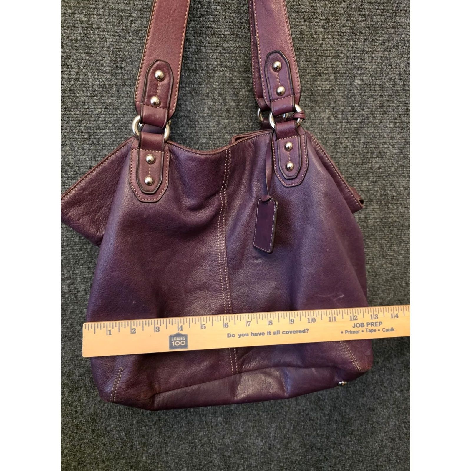 Vintage Tignanello Shoulder Bag Womens Medium Purple Leather Studded Striped Lining Size ONE SIZE - 5 Thumbnail