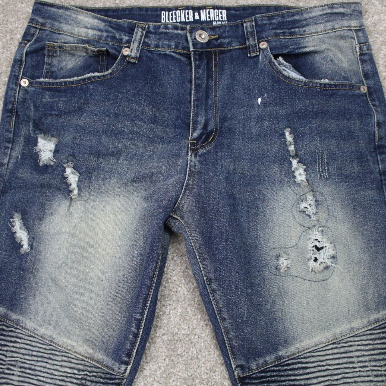 Vintage Bleecker & Mercer Jeans Men 34x32 Blue Slim Distressed Stretch Denim Straight Leg 5-Pocket Size US 34 / EU 50 - 6 Thumbnail