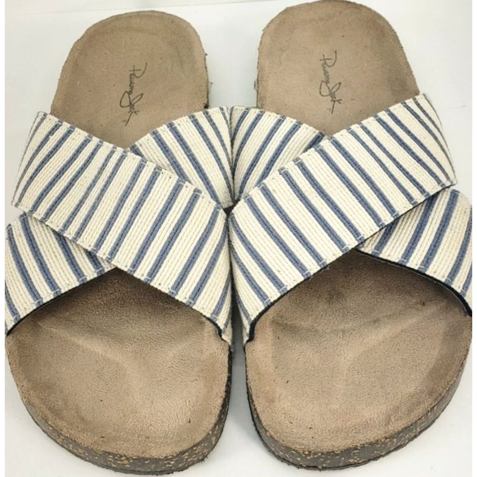 Panama Jack Panama Jack X-Strap Slip-on Slide Sandals Sz 8-9 White Blue Striped Cork Midsole Size US 8 / IT 38 - 7 Thumbnail