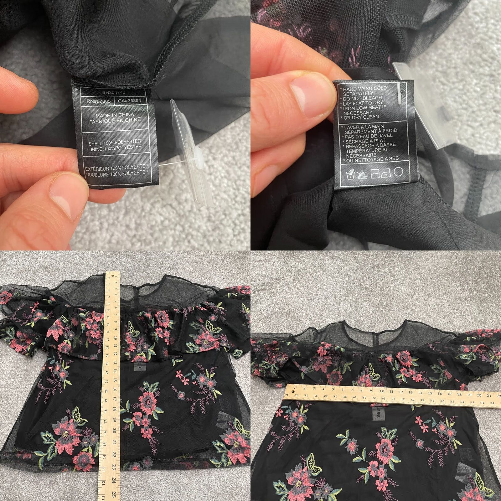 BB Dakota BB Dakota Womens Medium Black Sheer Embroidered Floral Ruffles Top Casual NWT Size M / US 6-8 / IT 42-44 - 8 Thumbnail