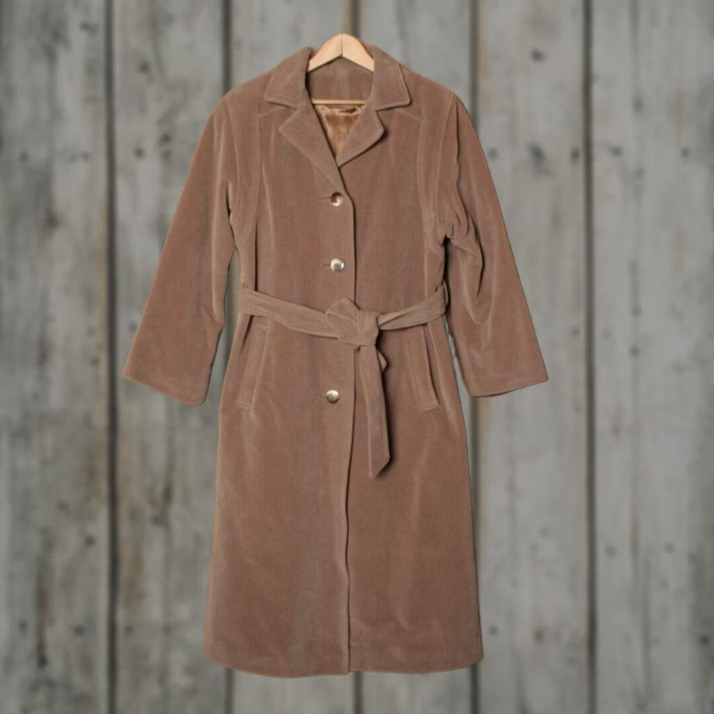 Camel VINTAGE Elegant Fashions Camel Brown Kashmiraj Velour Belted Overcoat M Brown Coat Womens Long Button, Size M Size M / US 6-8 / IT 42-44 - 1 Thumbnail