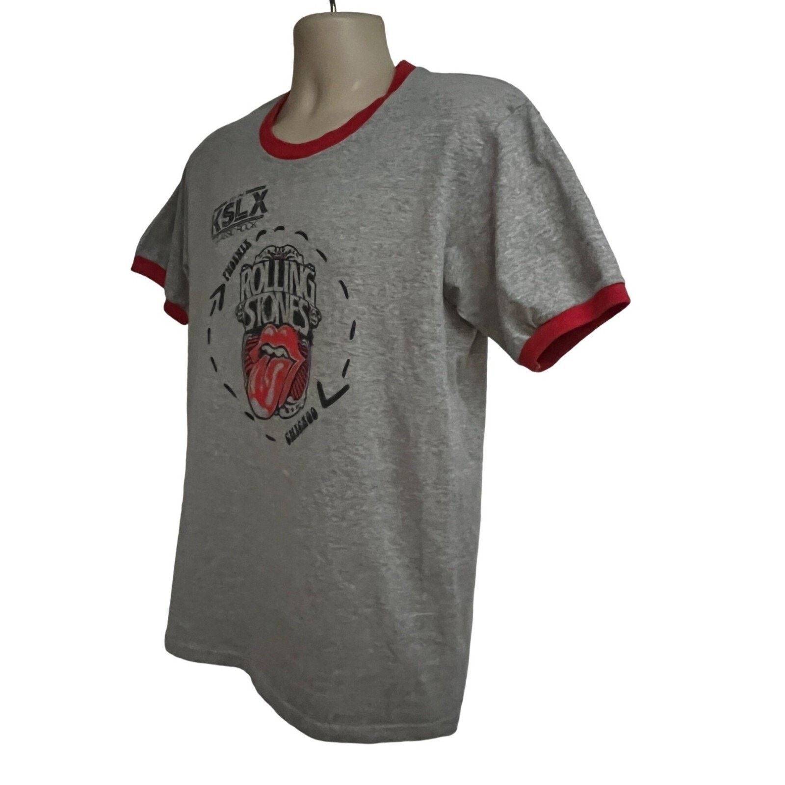 Gildan Rolling Stones Gray Graphic Ringer T-Shirt Medium 50/50 Size US M / EU 48-50 / 2 - 2 Thumbnail