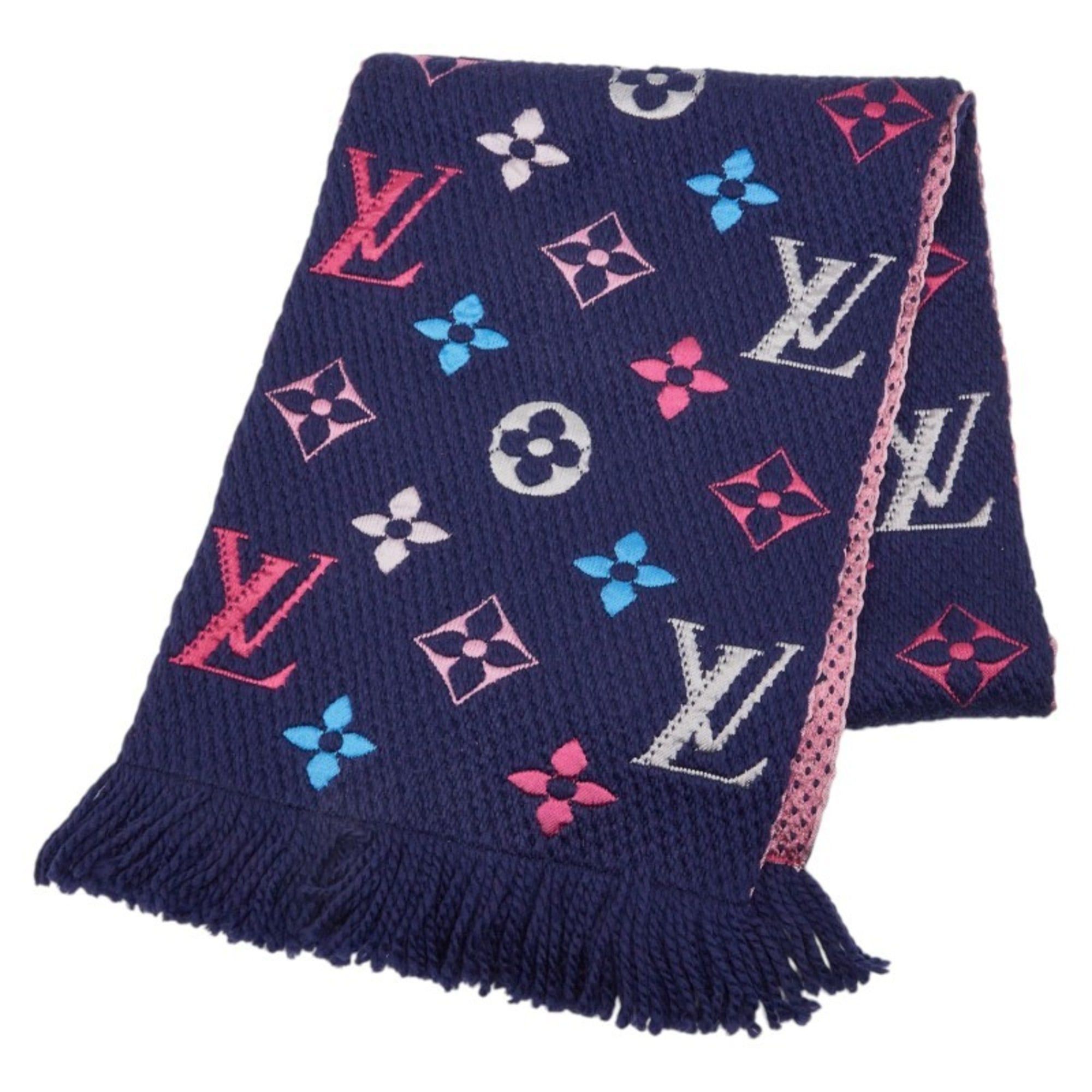 Louis Vuitton Echarpe Logomania Scarf M70899 Navy Rainbow Wool and Silk Women's LOUIS VUITTON