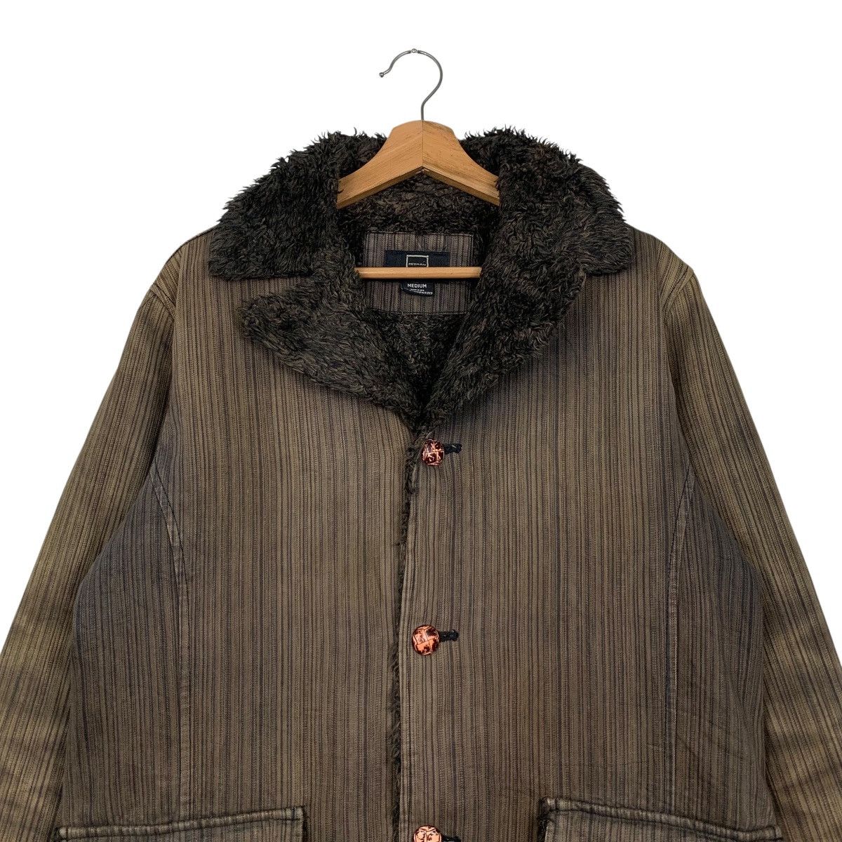 Vintage RESHAM Hard Cotton Striped Sherpa Lined Jacket #2872-C130 Size US M / EU 48-50 / 2 - 2 Thumbnail