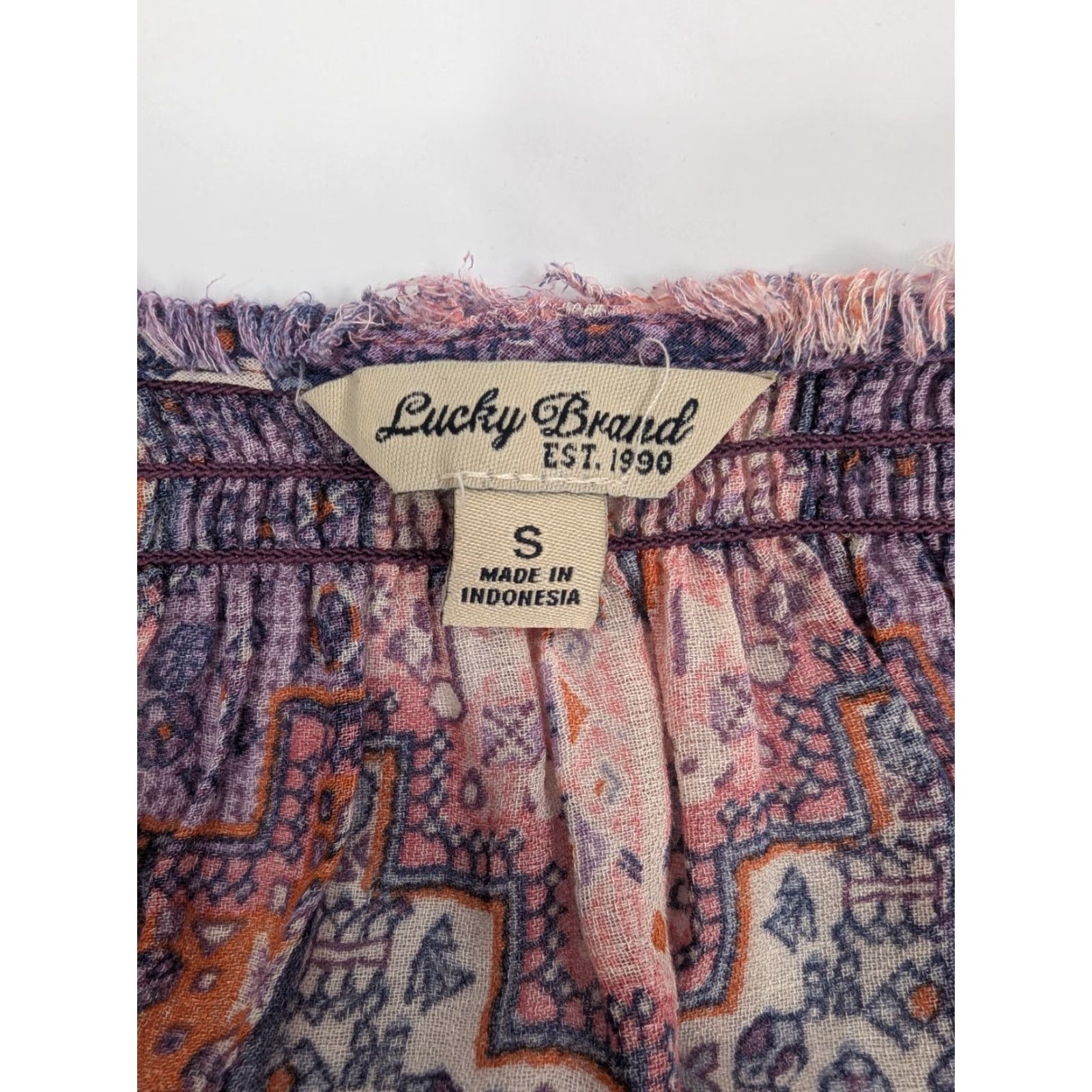 Lucky Brand Lucky Brand Blouse Women’s Small Fringe Trim Geometric Purple V-Neck Casual Shirt Size S / US 4 / IT 40 - 7 Thumbnail