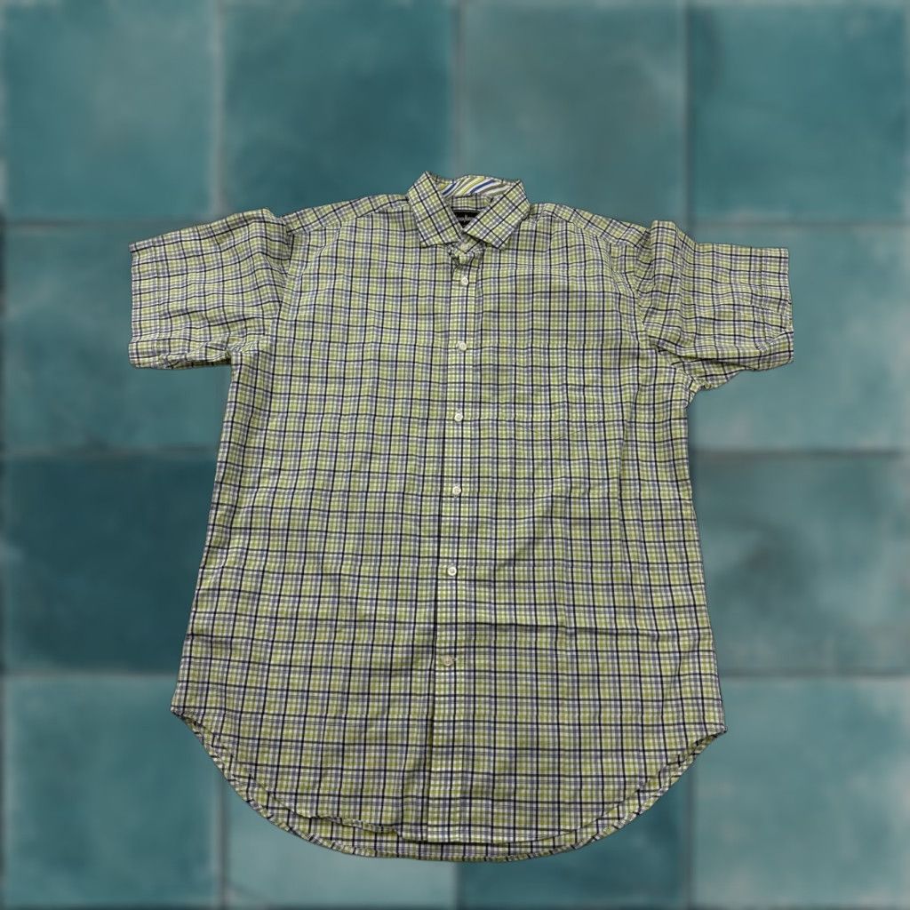 Neiman Marcus VINTAGE? No — (not vintage) Neiman Marcus Shirt Mens M Green Plaid Short Sleeve Button Front Casual Size US M / EU 48-50 / 2 - 1 Thumbnail