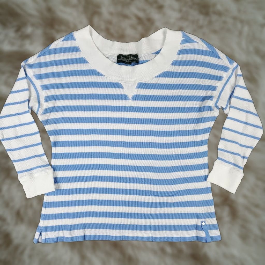 Ralph Lauren VINTAGE Ralph Lauren Sweater Mens Size PL White Blue Striped Knit Pullover All Seasons Size L / US 10 / IT 46 - 1 Thumbnail