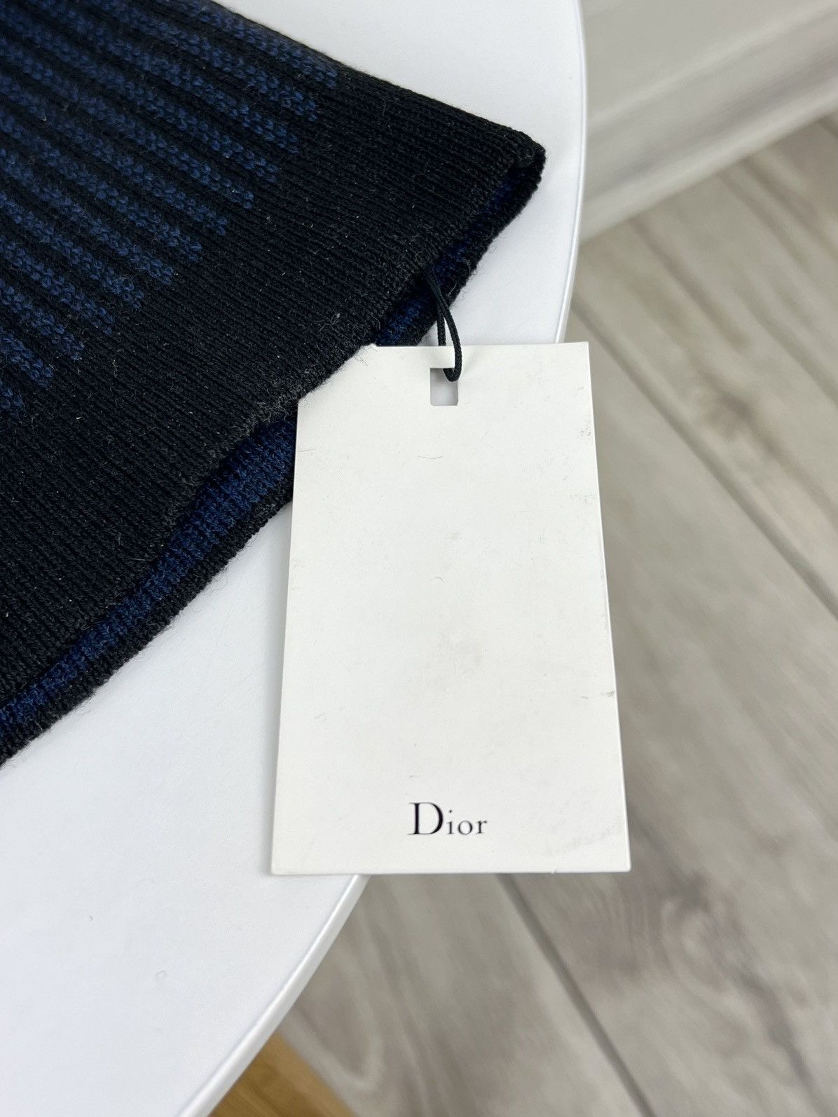Dior DIOR Hat Wool 100% Leather Patch Logo Striped Black/Blue Men Size ONE SIZE - 6 Thumbnail